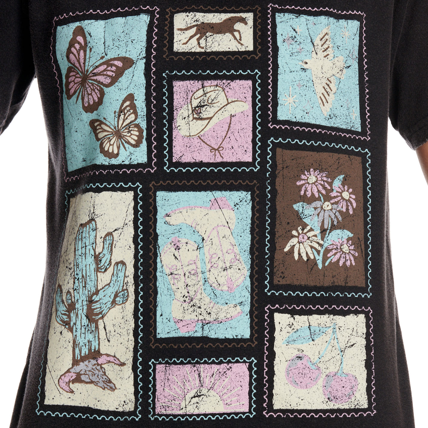 Zutter Women's Black Western Poster Patch Graphic T-Shirt - Image 1