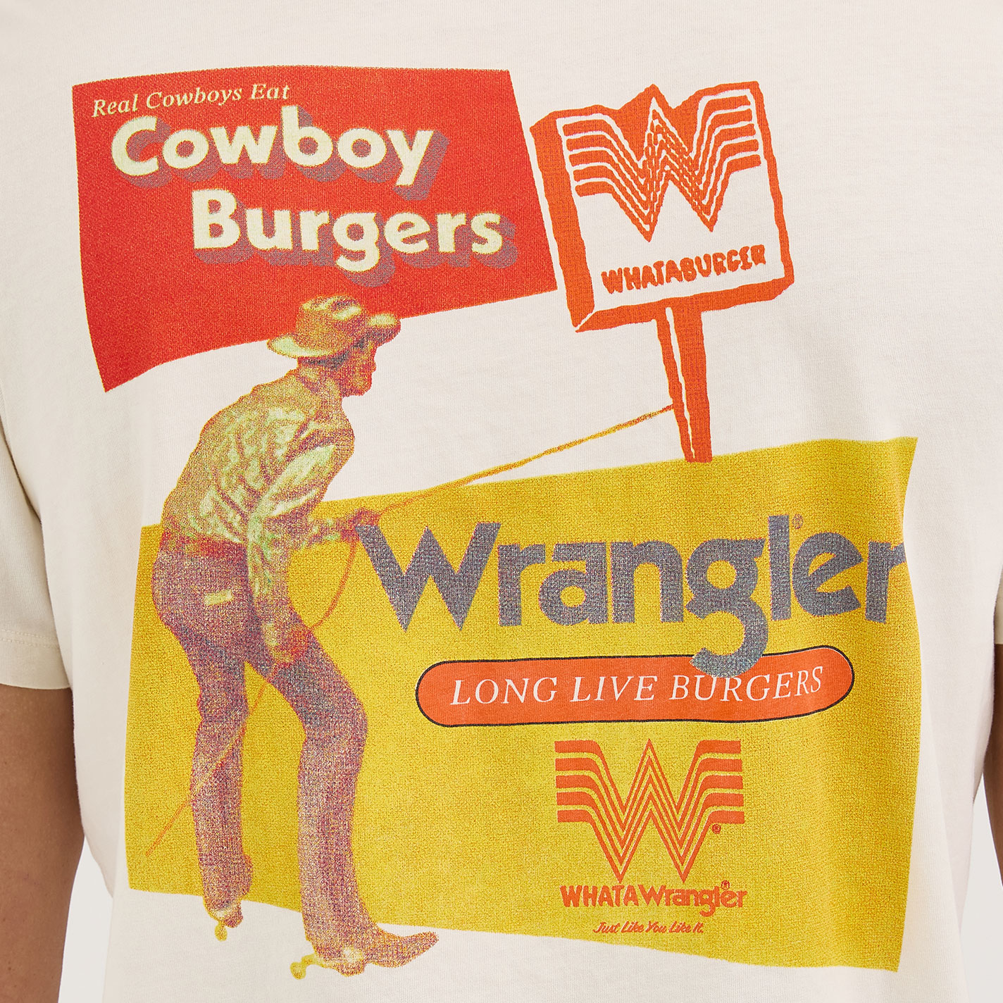 Wrangler x Whataburger White ‘Real Cowboys Eat Cowboy Burgers’ Graphic Short Sleeve T-Shirt - Image 1