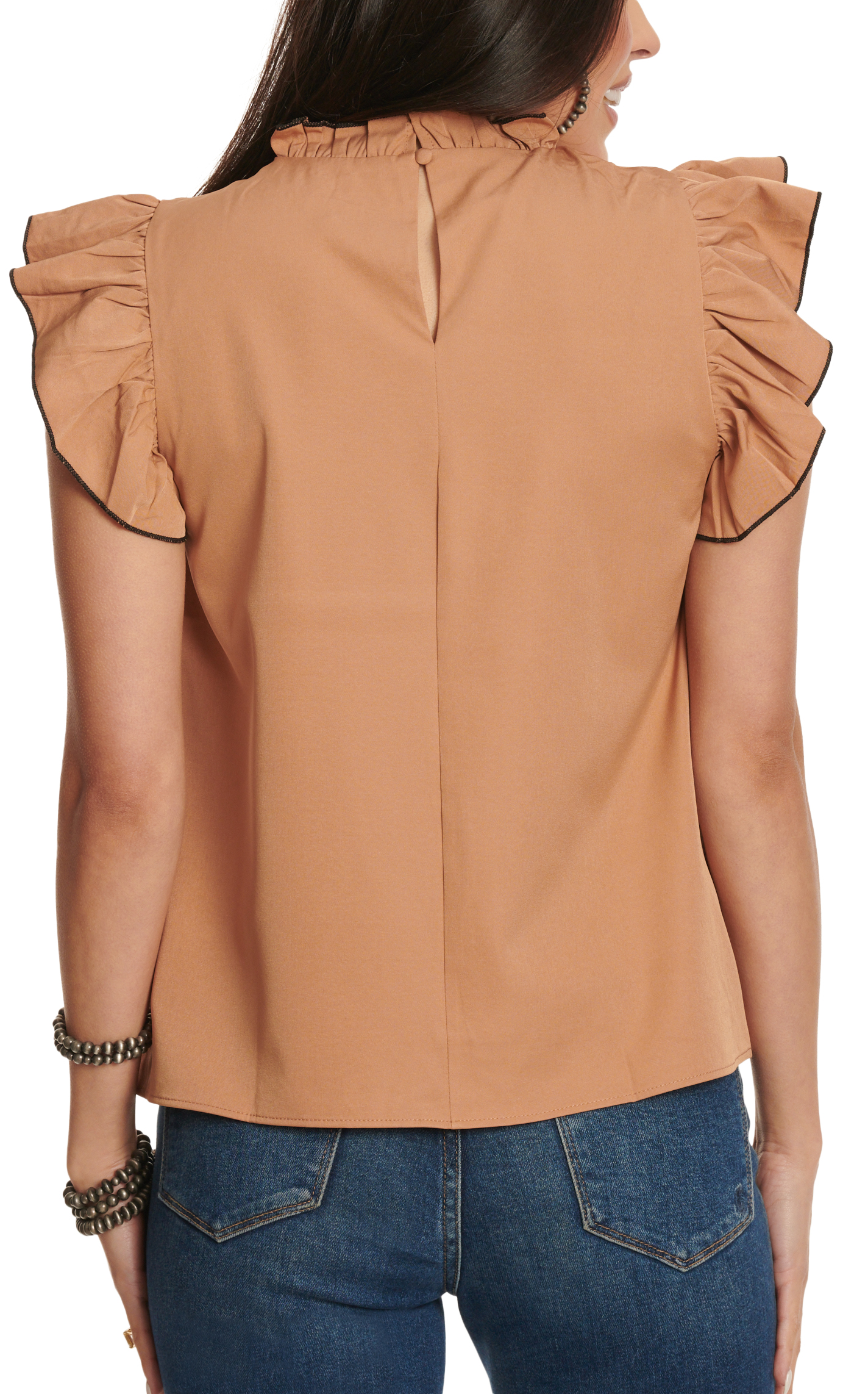 TCEC Women's Mocha Flutter Sleeve Top - Image 1
