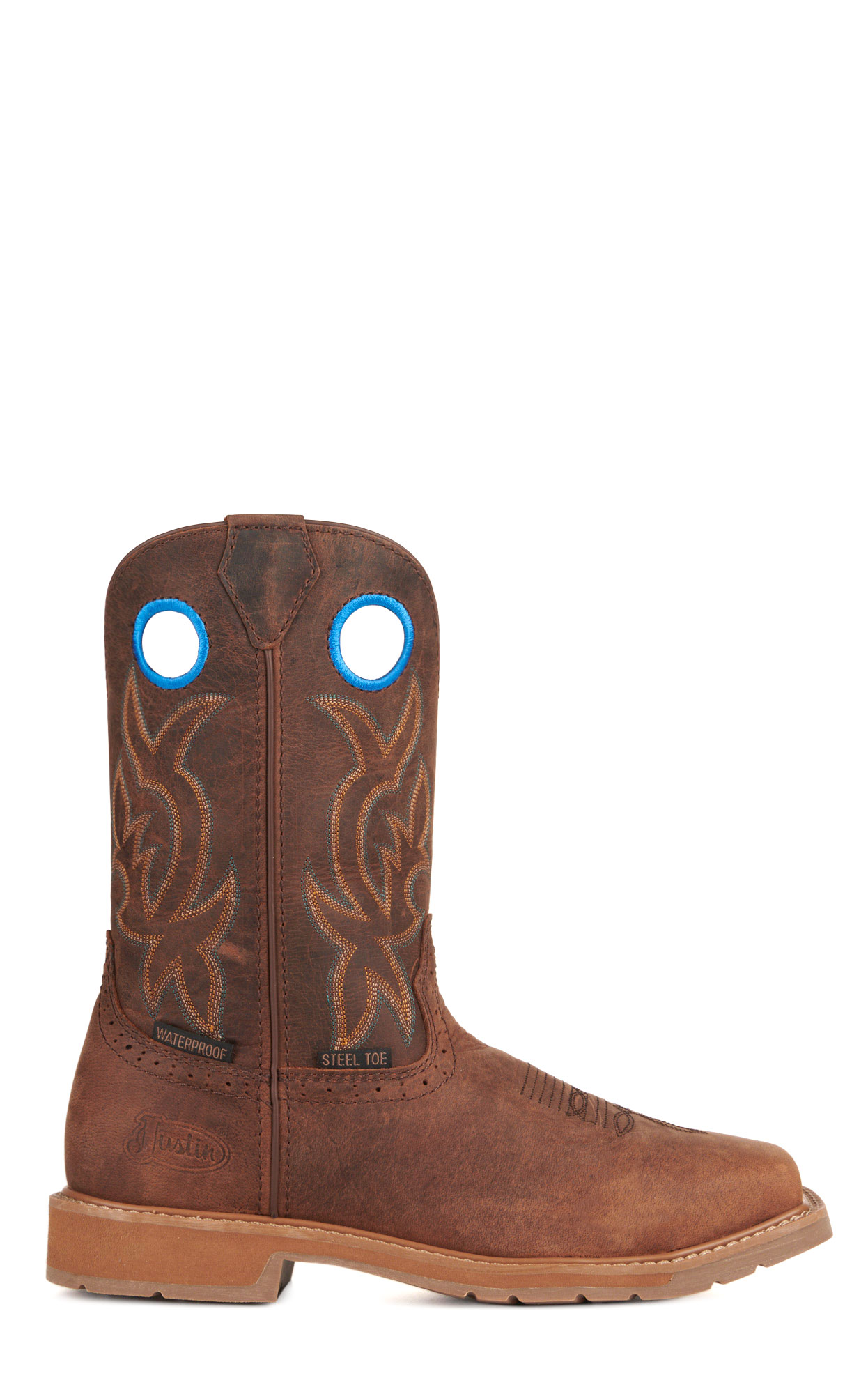 Justin Men's All Around Walnut Brown Waterproof Square Steel Toe Work Boots - Image 1