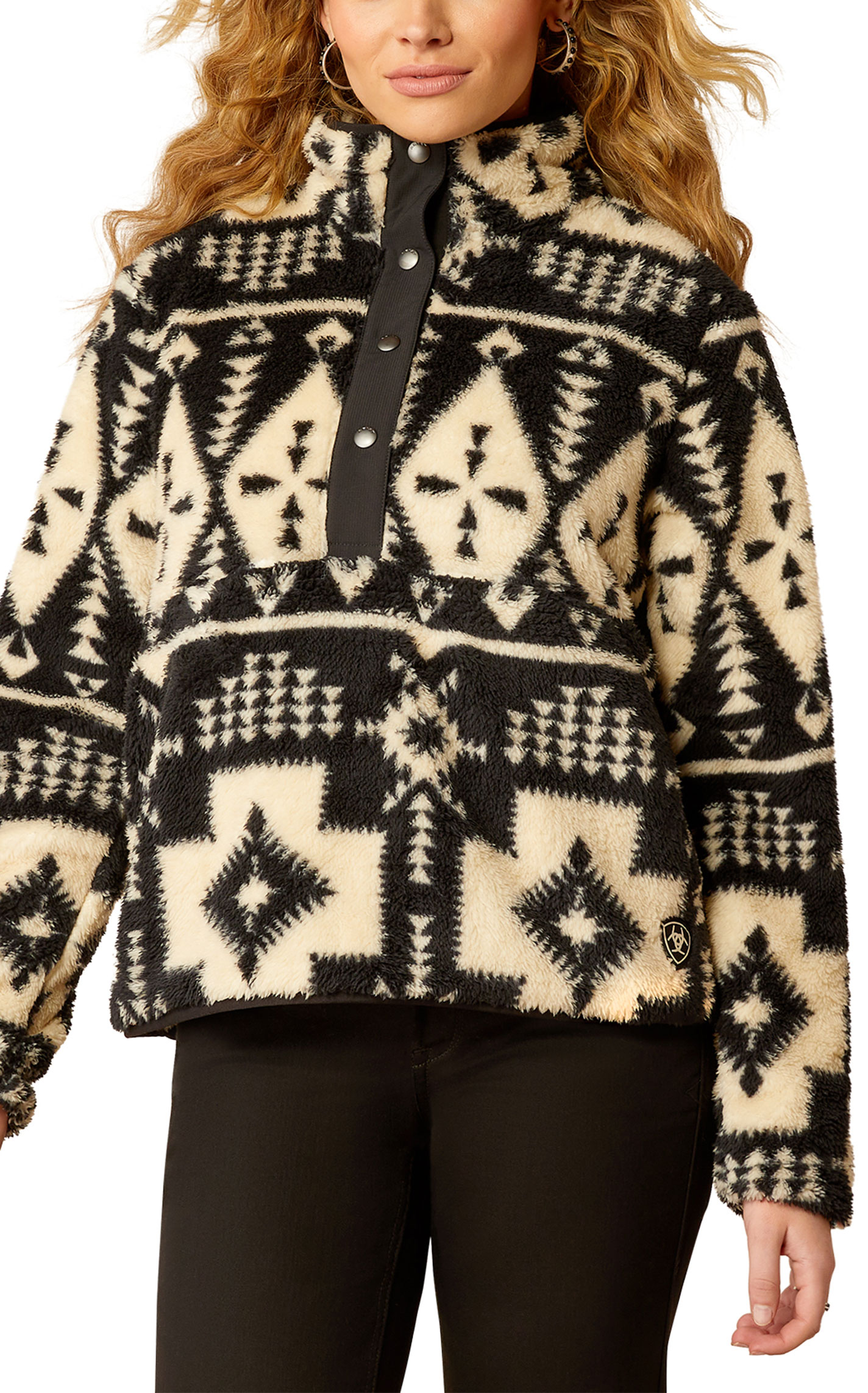 Ariat Women's Cream & Black Aztec Print Berber Pullover - Image 1