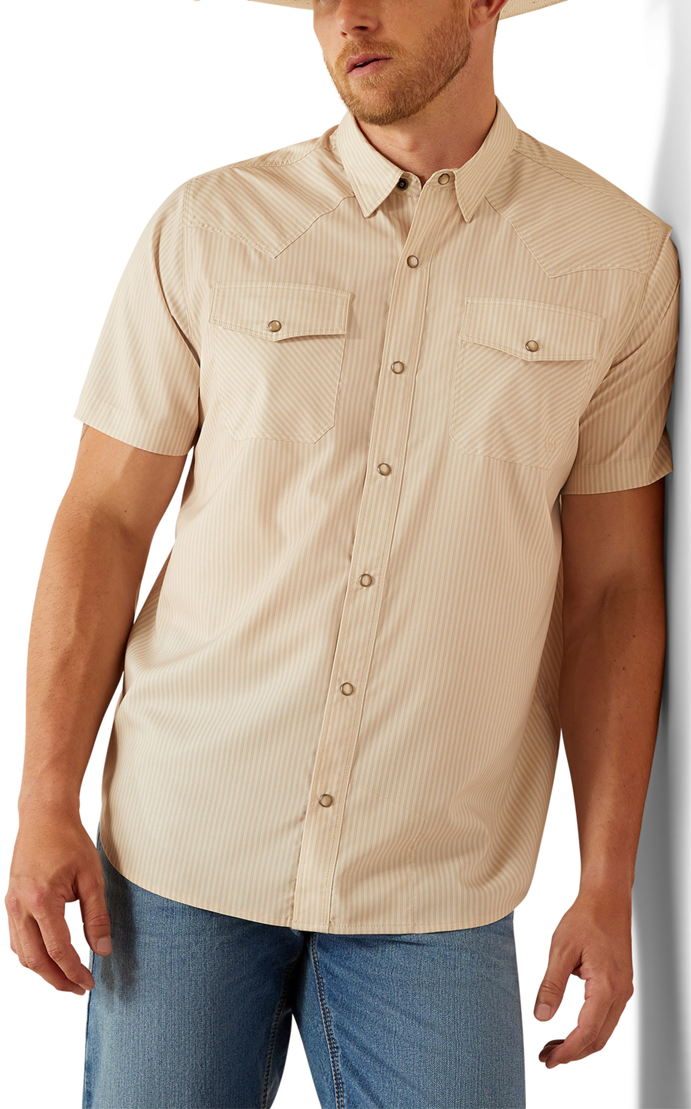 Ariat VentTek Latte Striped Western Shirt - Image 1