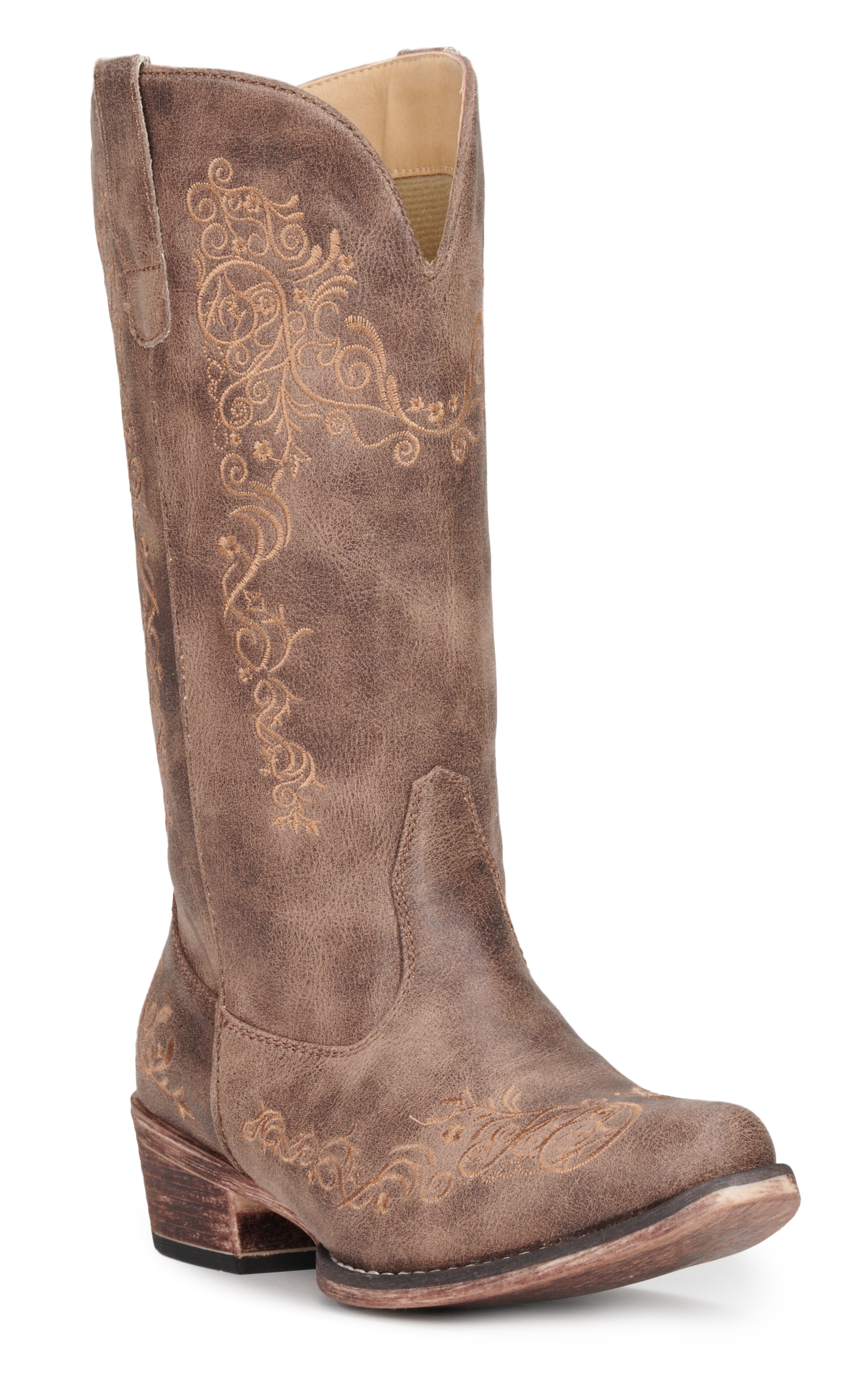 Roper Women's Riley Brown with Embroidered Scrollwork Snip Toe Cowboy Boots - Image 1