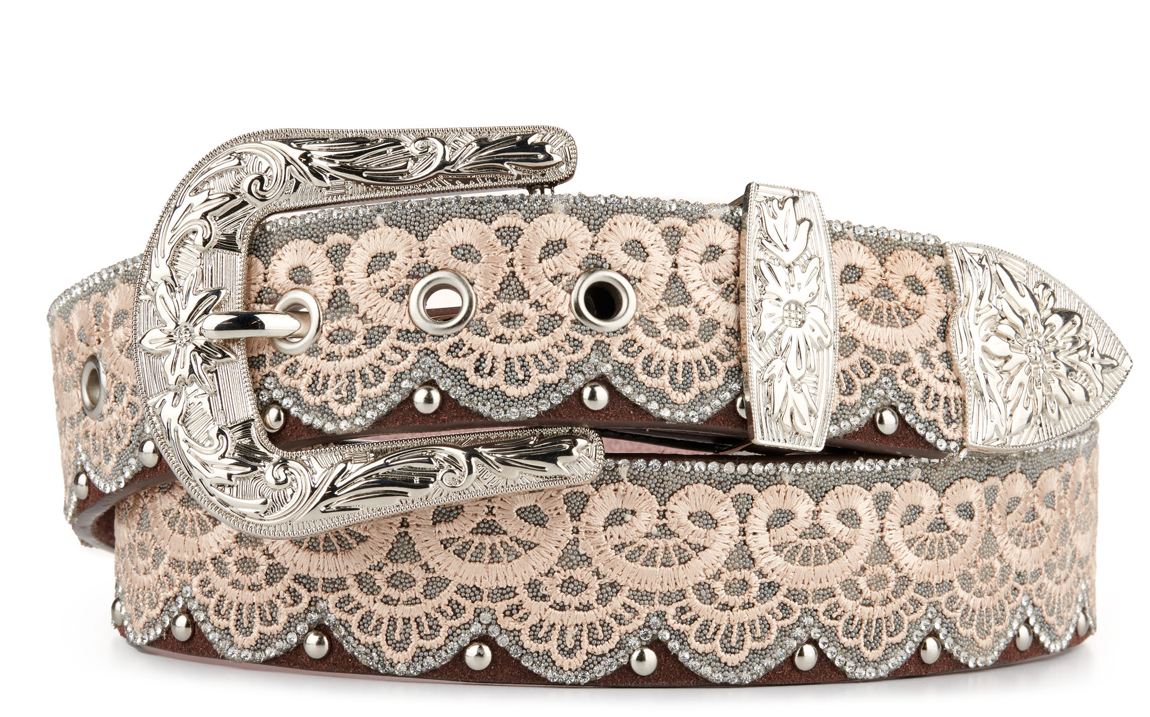 Angel Ranch Women's Brown Lace, Crystal and Stud Western Belt - Image 1