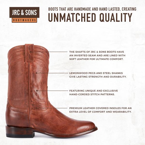 JRC & Sons Men's Todd Mad Dog Goat Leather Round Toe Roper Boot in Peanut Brittle - Image 1