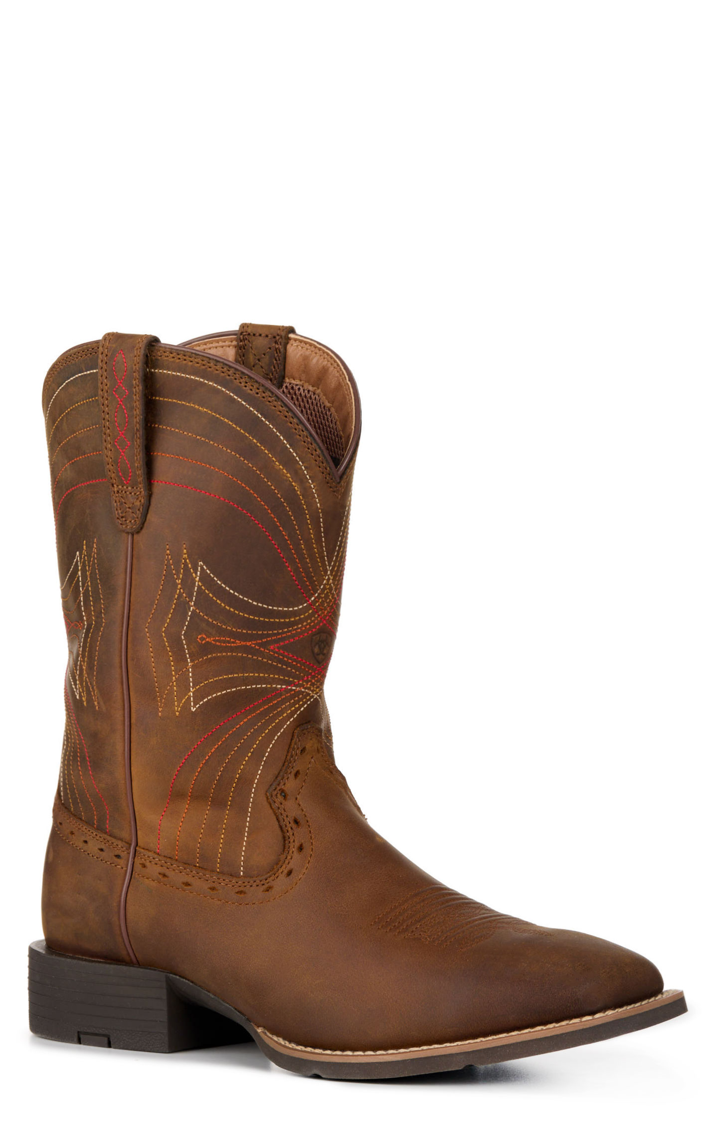 Ariat Men's Sport Distressed Brown Wide Square Toe Cowboy Boots - Image 1