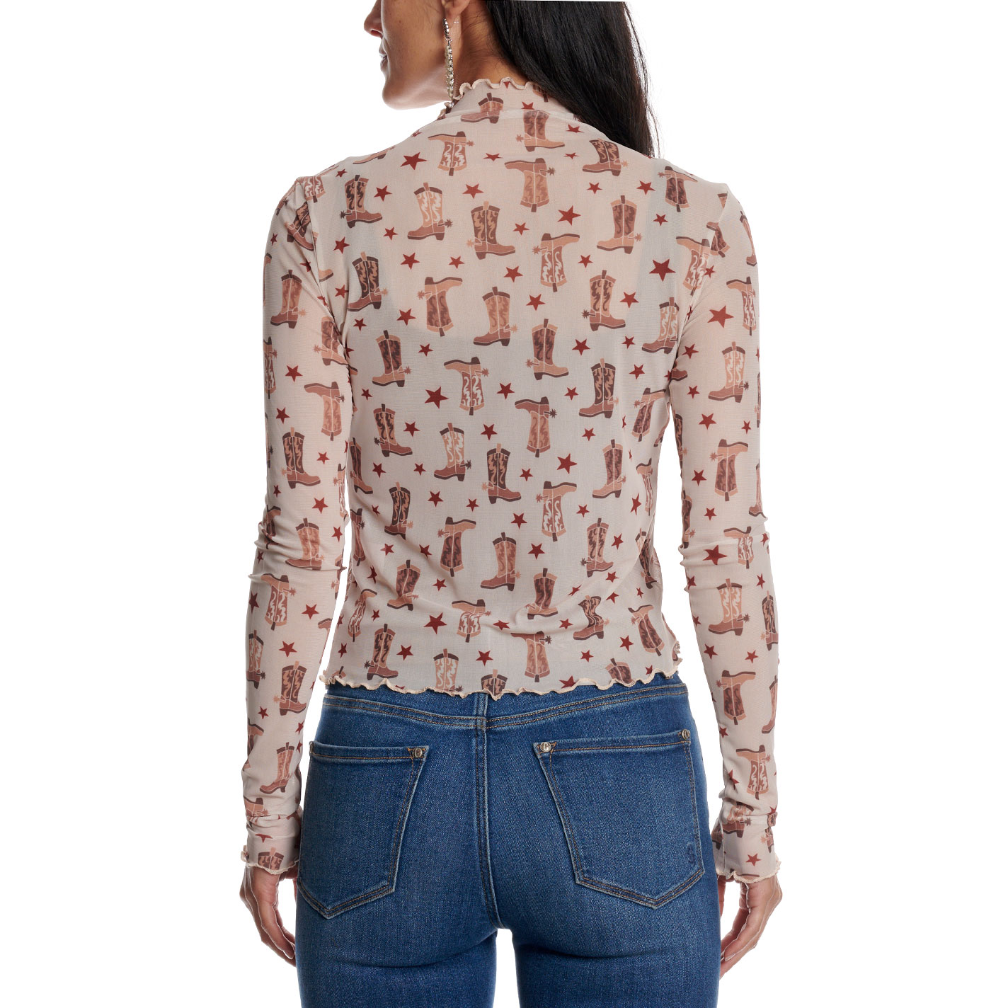 Blue B Women's Soft Nude Boot Print Mesh Top - Image 1