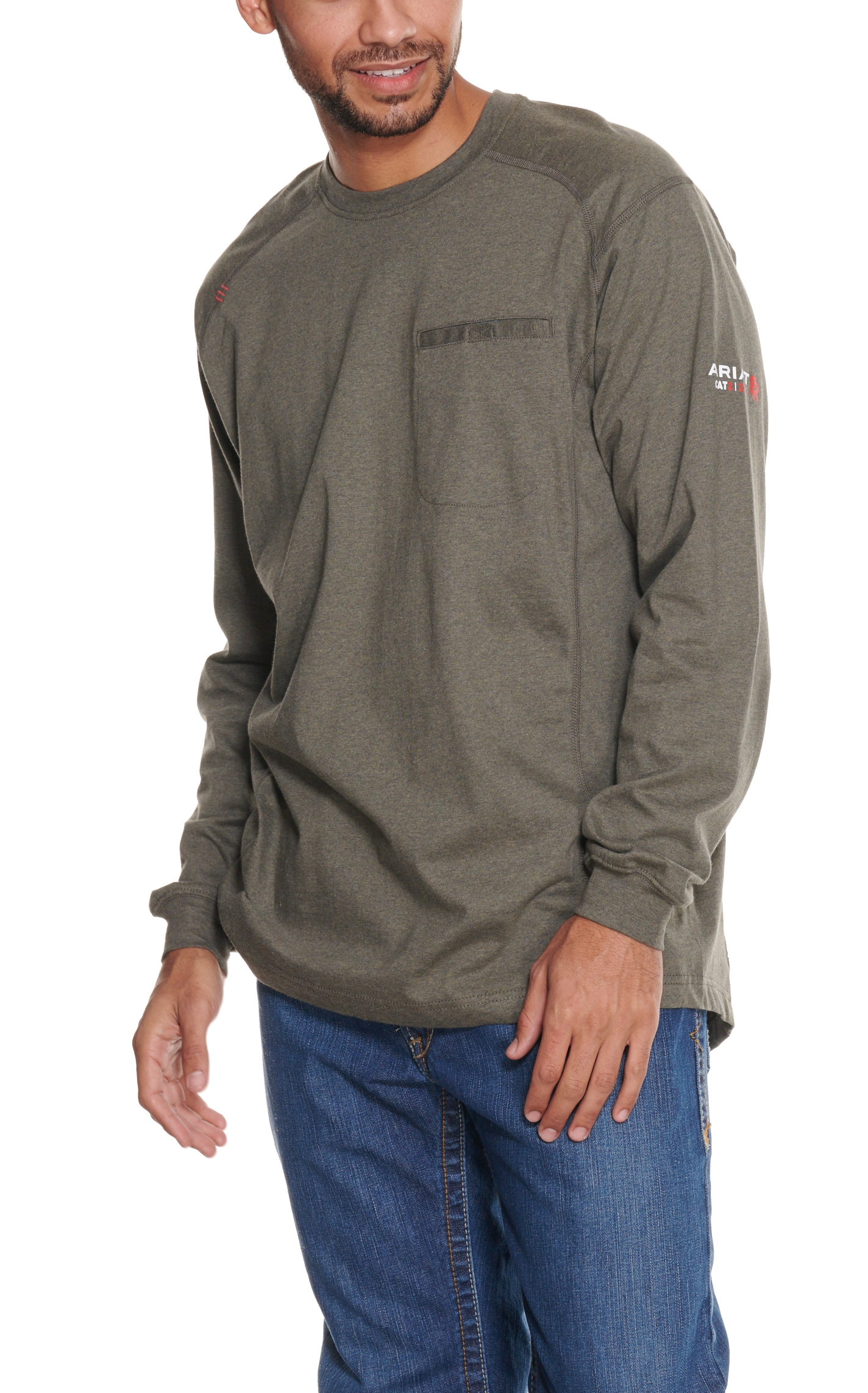 Ariat Men's Air Crew Graphite Heather Rig Life Long Sleeve FR Work T-Shirt - Image 1