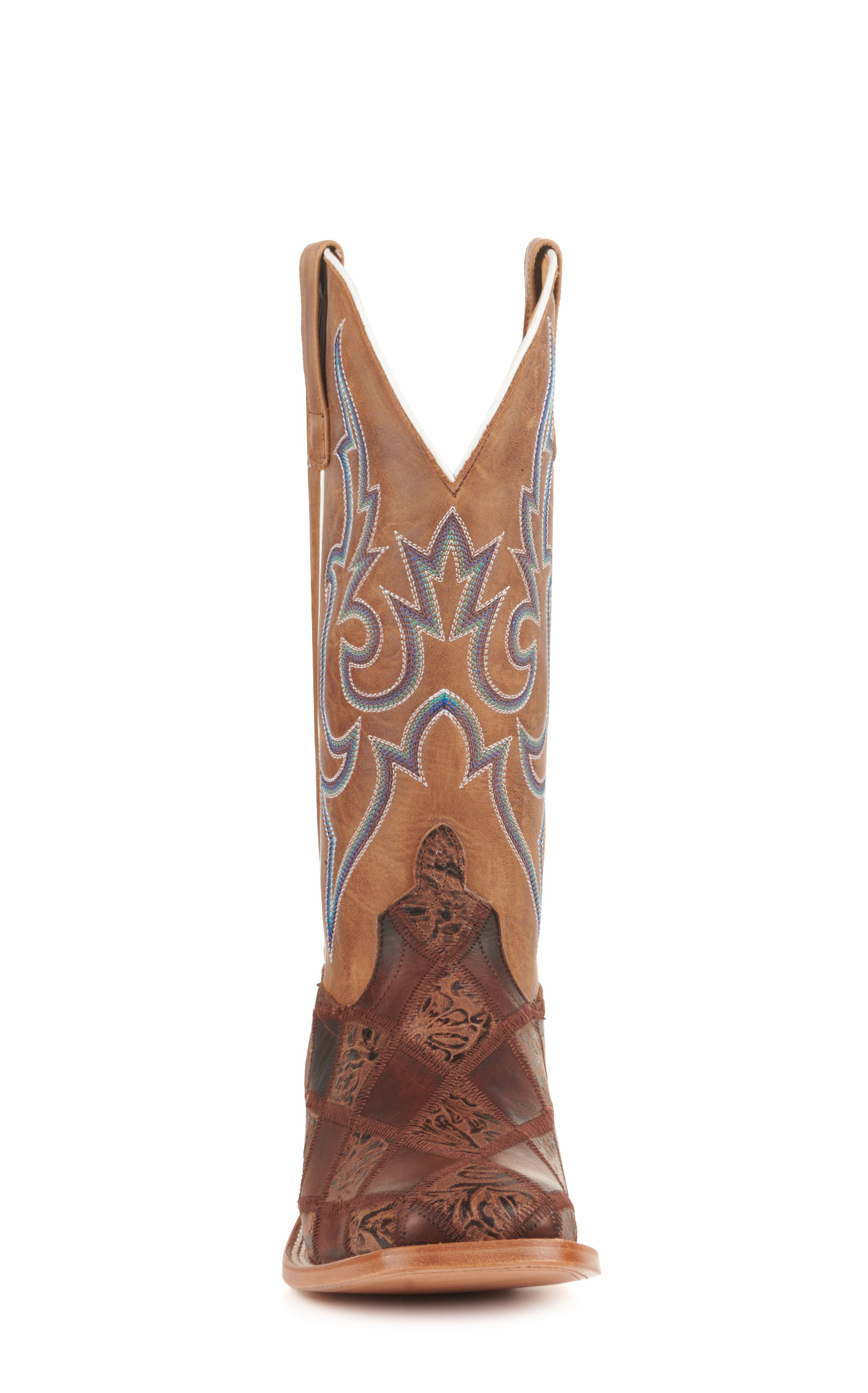 Anderson Bean Men's Horse Power Brown Patchwork and Tan Wide Square Toe Cowboy Boots - Image 1
