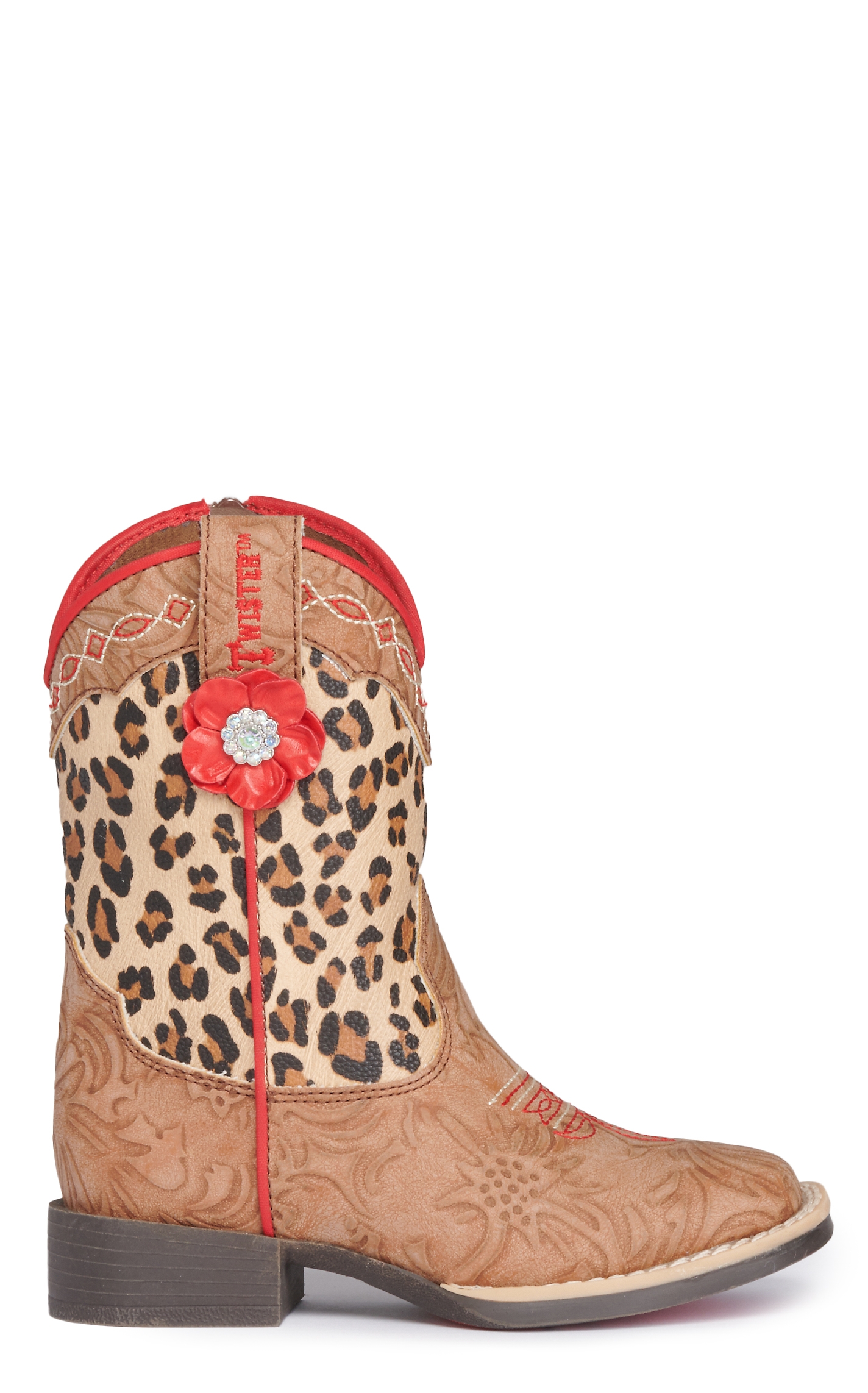 Twister Toddlers' Avery Tan Floral Embossed and Leopard Print Square Toe Cowboy Boots - Image 1