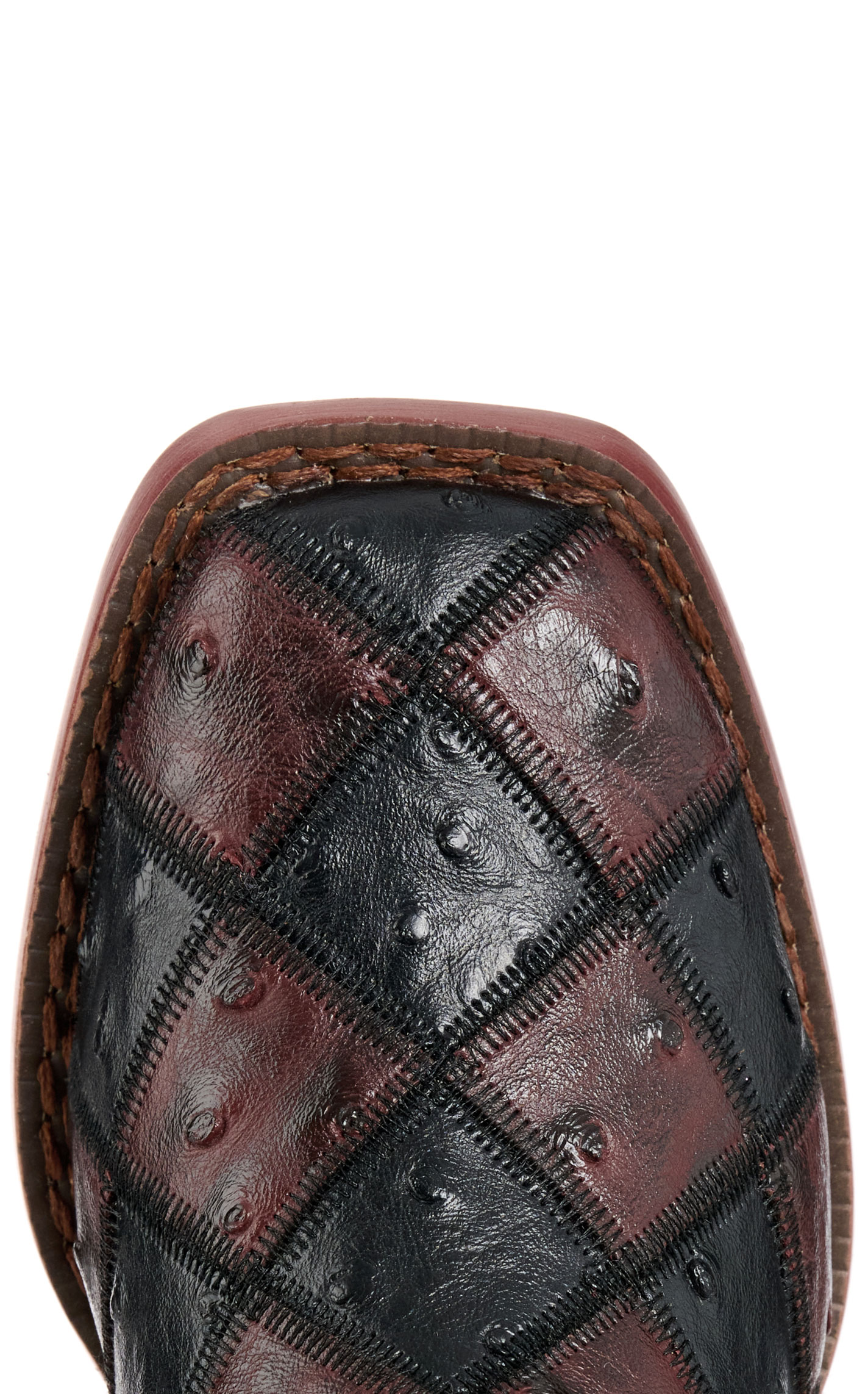 Roper Bird Blocks Youth Burgundy & Black Faux Ostrich Cowboy Boots - Image 1