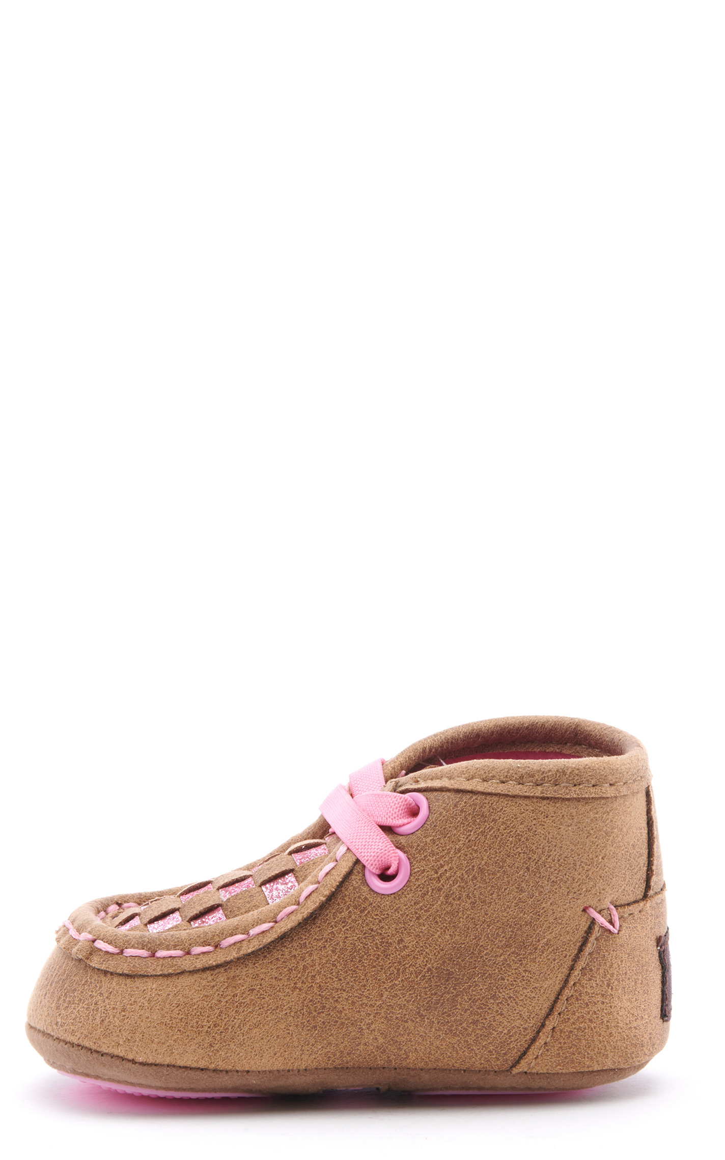 Twister Infant Lauren Baby Bucker Brown and Pink Glitter Woven Moc Shoes - Image 1