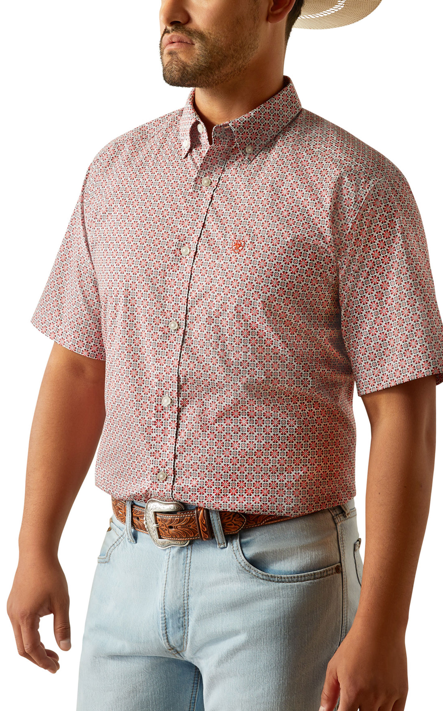 Ariat Men's Welch Red Geo Print Western Shirt - Image 1