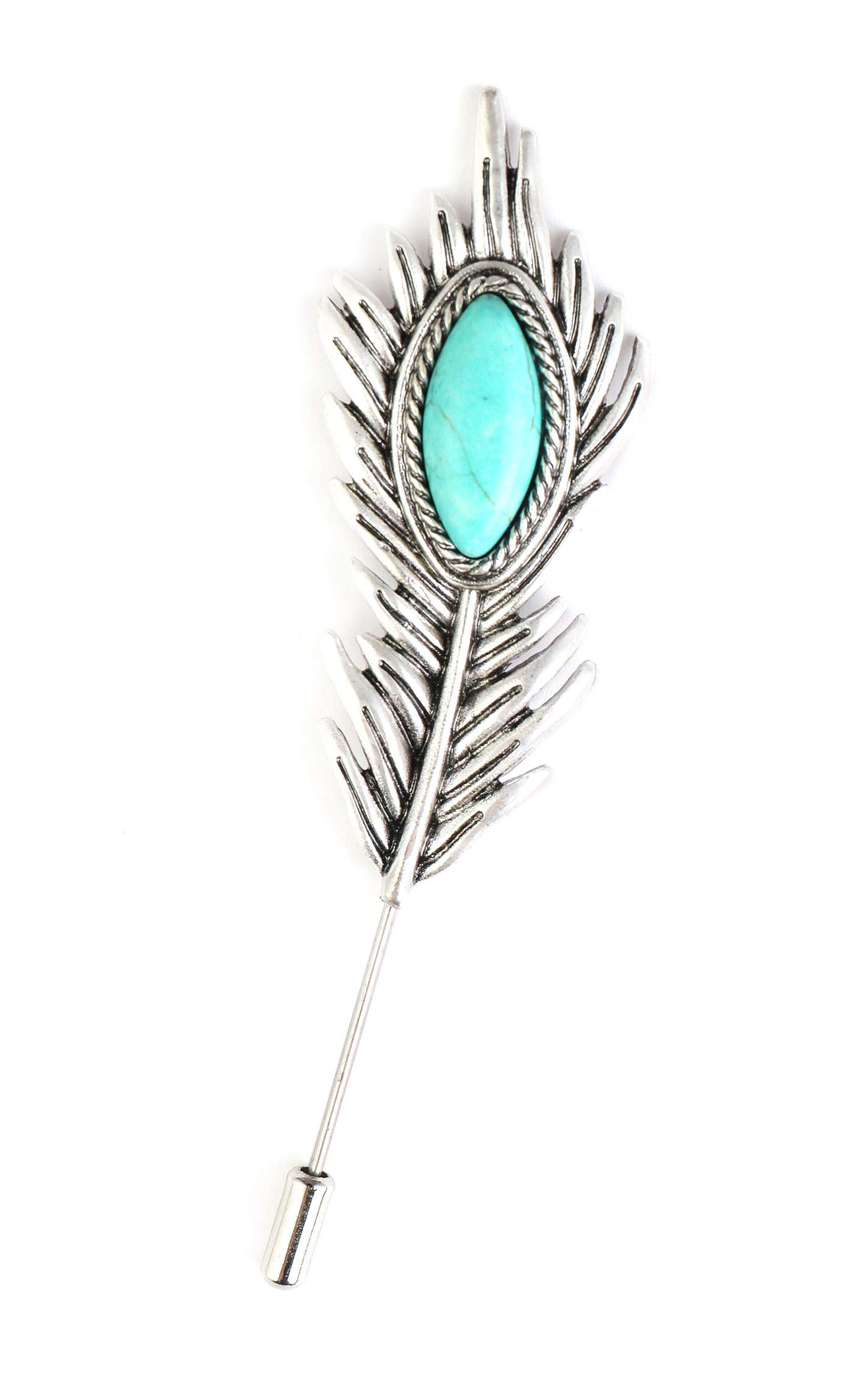Cowgirl Confetti Silver & Turquoise Stone Feather Pendant Hat Pin - Image 1