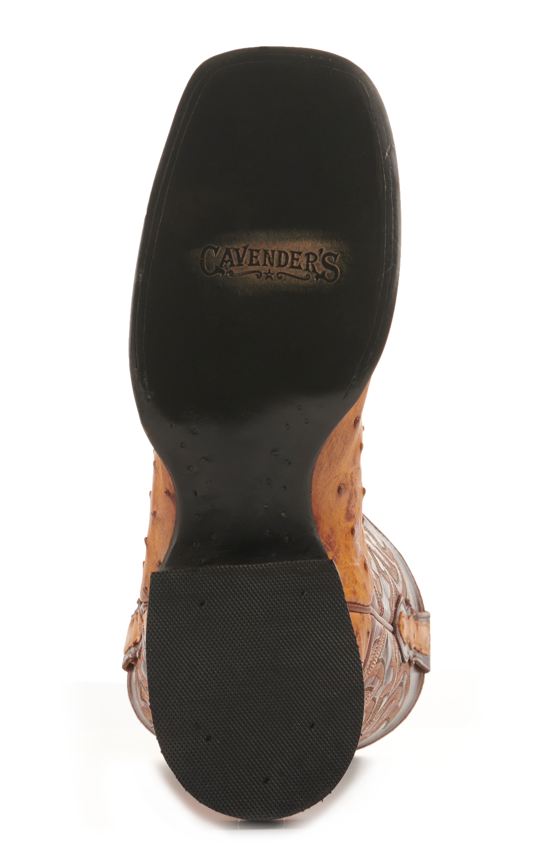Cavender's Men's Saddle Brown and Straw Full Quill Ostrich Rafter C Wide Square Toe Exotic Cowboy Boots - Image 1