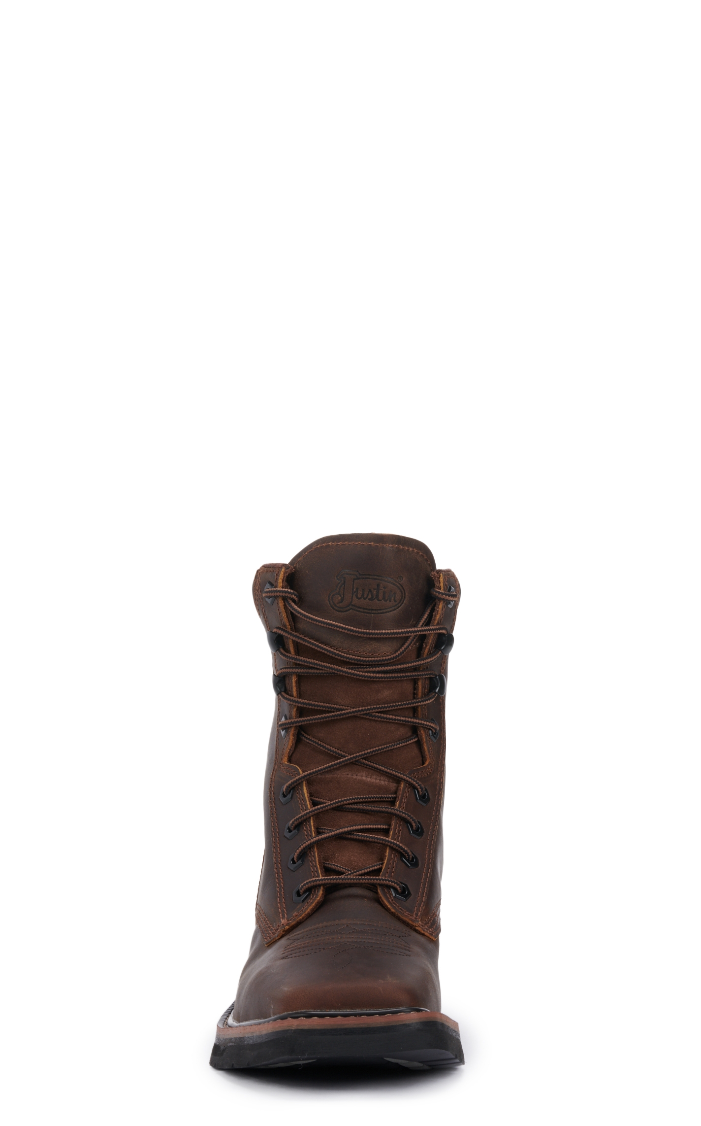 Justin Men's Stampede Pulley Rugged Brown Square Toe Lace Up Work Boot - Image 1