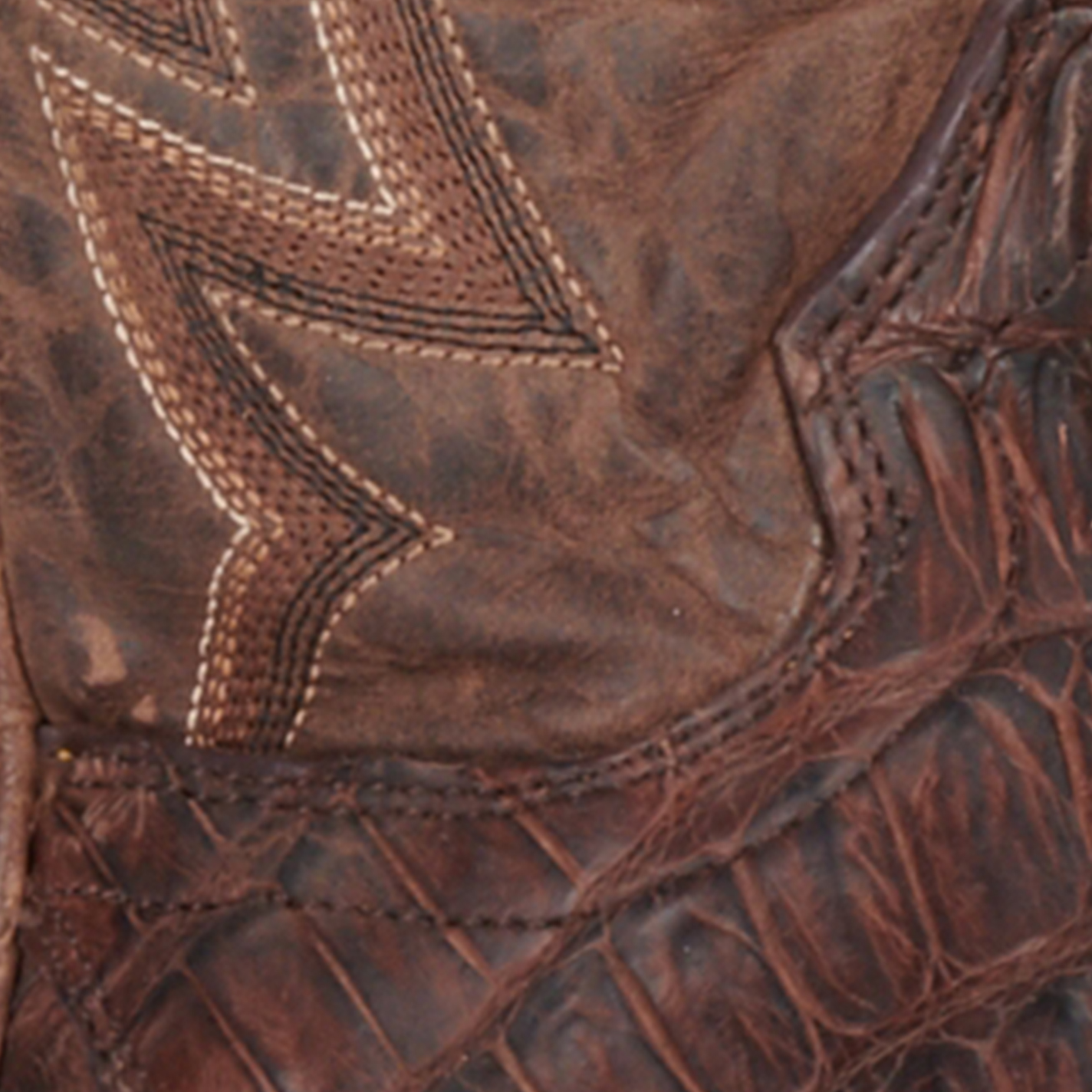 Cavender's Men's Chocolate and Cigar Reverse Caiman Tail Wide Square Toe Exotic Cowboy Boots - Image 1