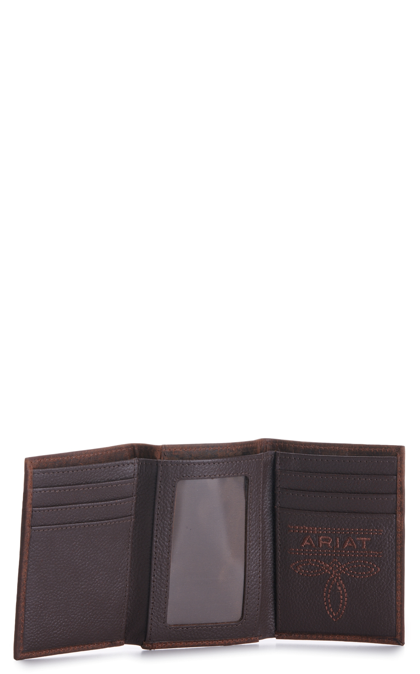 Ariat Men's Brown Embossed Shield Logo Trifold Wallet - Image 1