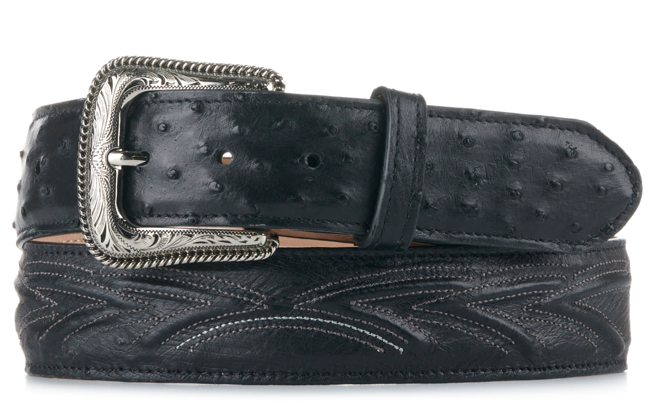 JRC & Sons Men's Black Smooth and Full Quill Ostrich Exotic Western Belt - Image 1