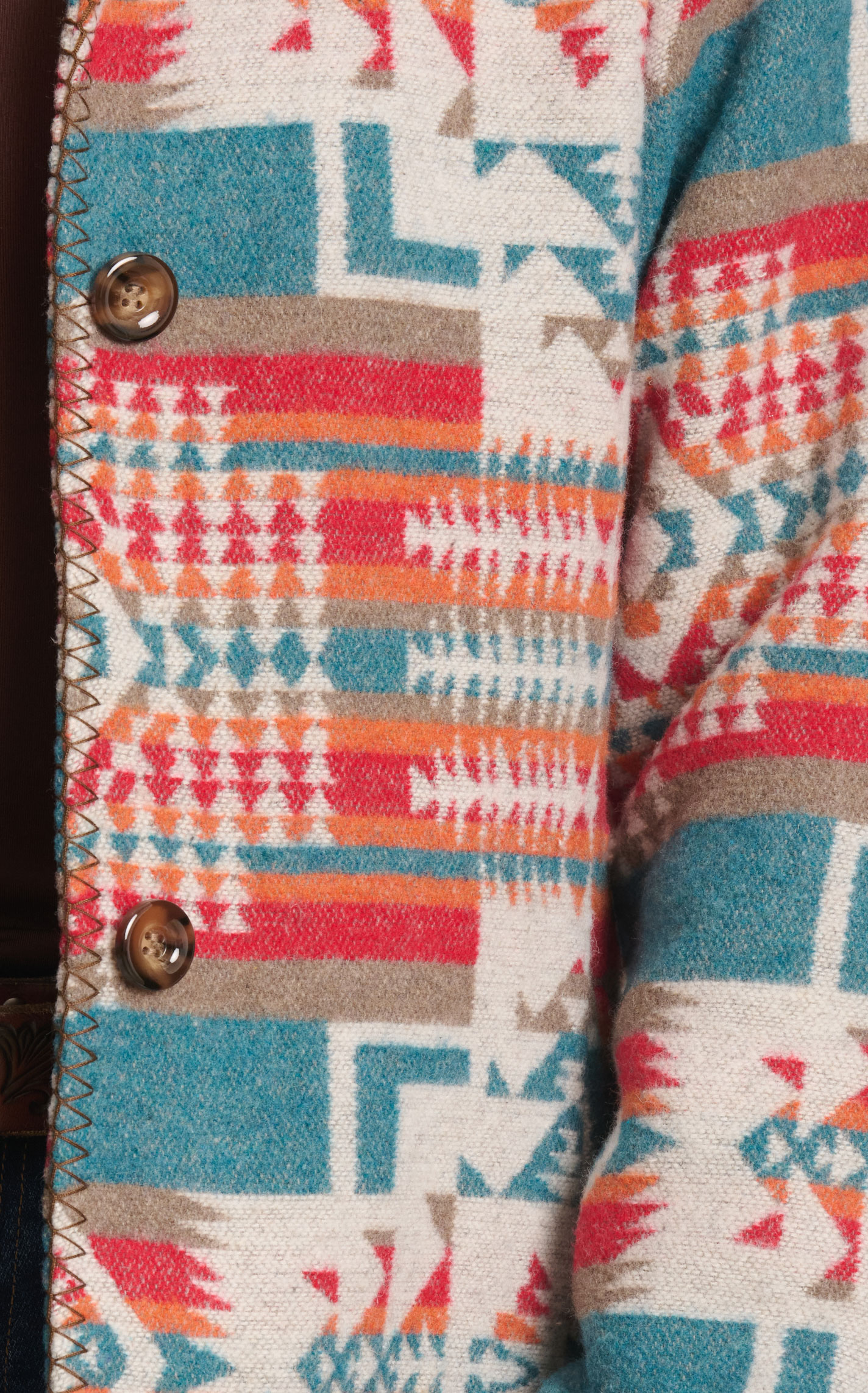 Rockin C Women's Turquoise Aztec Blanket Trench Coat - Image 1