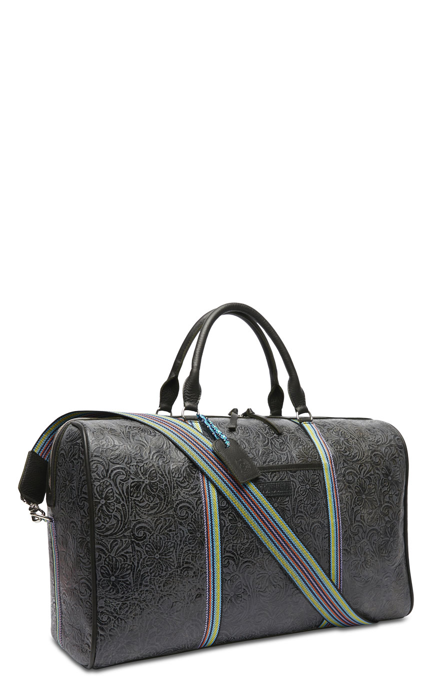 Consuela Steely Charcoal Floral Tooled Leather Print Weekender Bag - Image 1