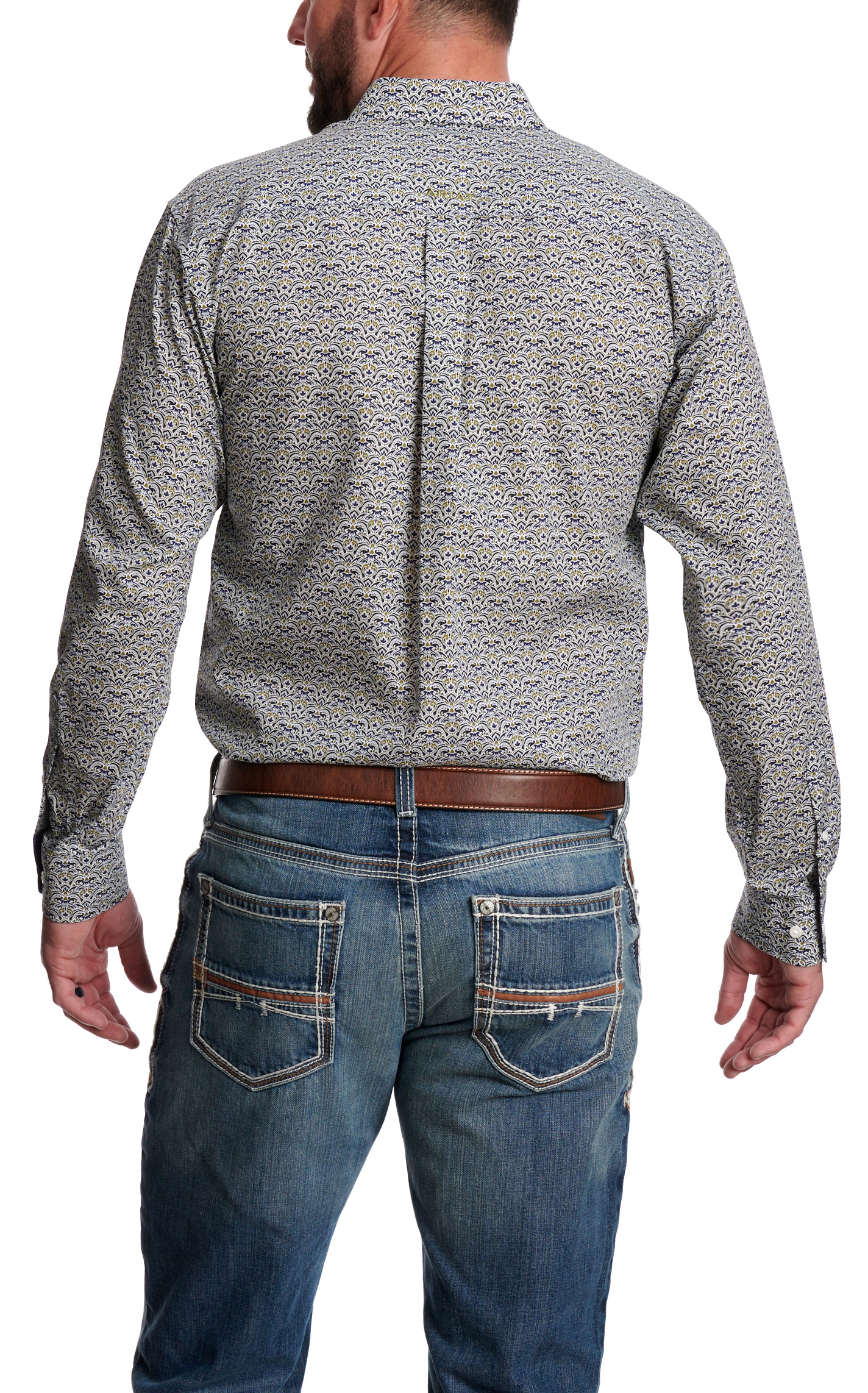 Ariat Men's Iver Navy & Olive Floral Print Western Shirt - Image 1