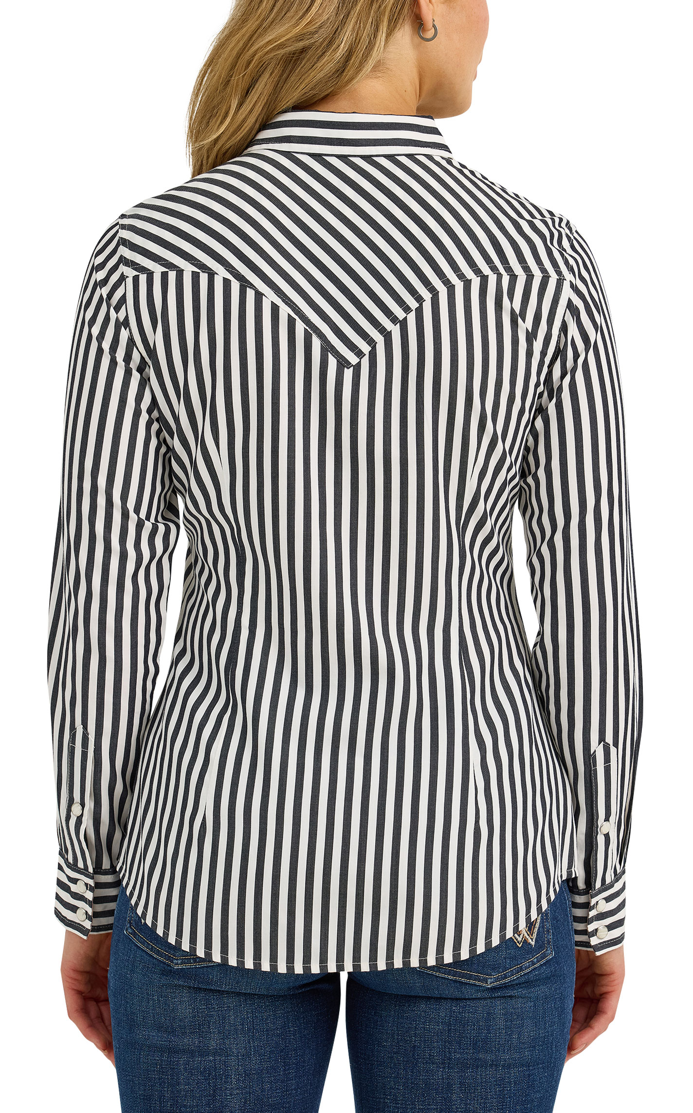 Wrangler Retro Women's Gray & White Stripe Long Sleeve Western Shirt - Image 4