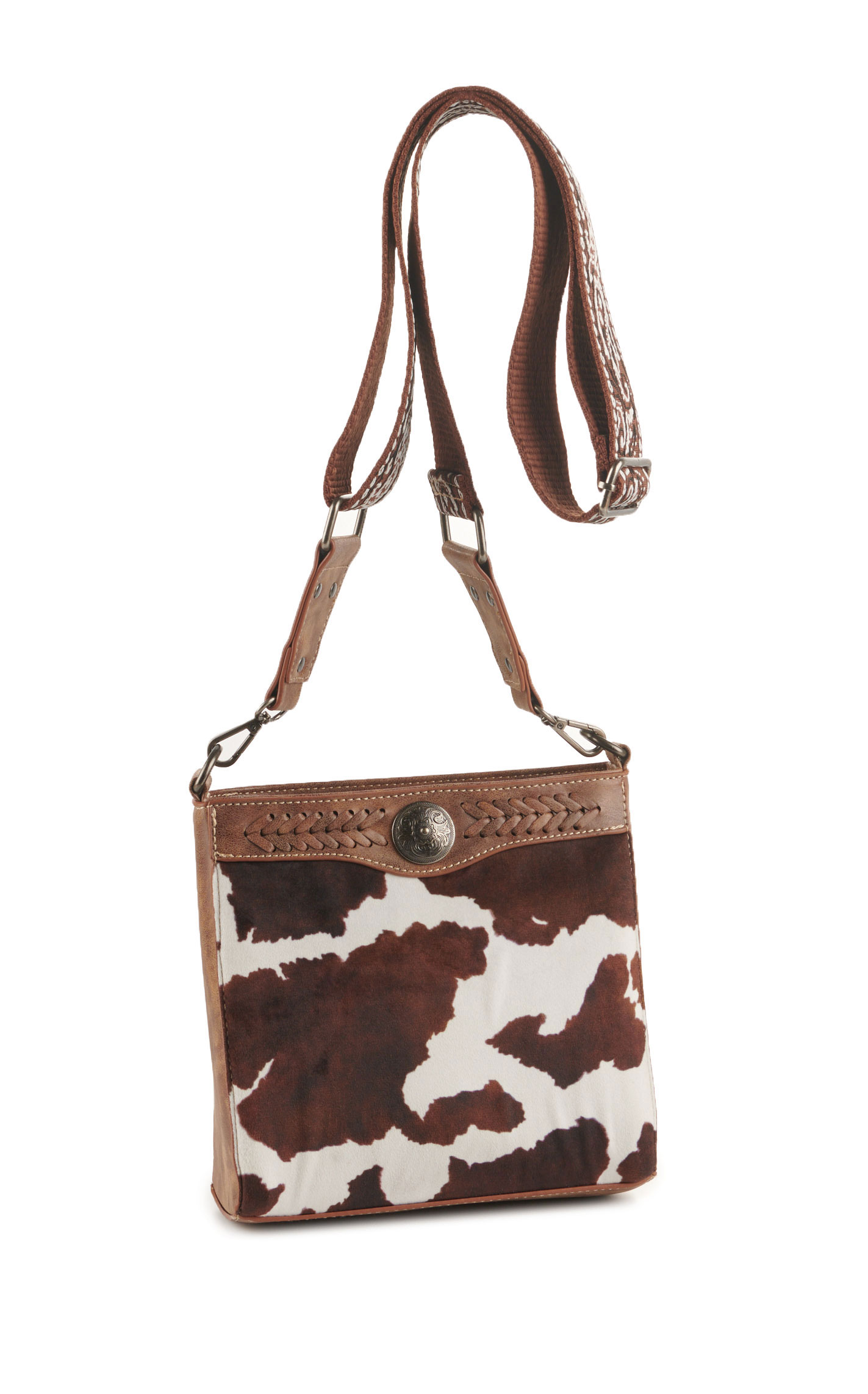 Nocona Women’s Tan & Soft Cow Print Leather with Embroidery Strap Conceal Carry Bag - Image 1