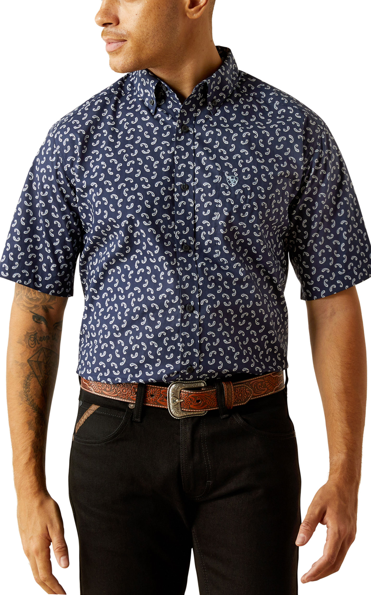 Ariat Men's Cian Navy Mini Paisley Western Shirt - Image 1