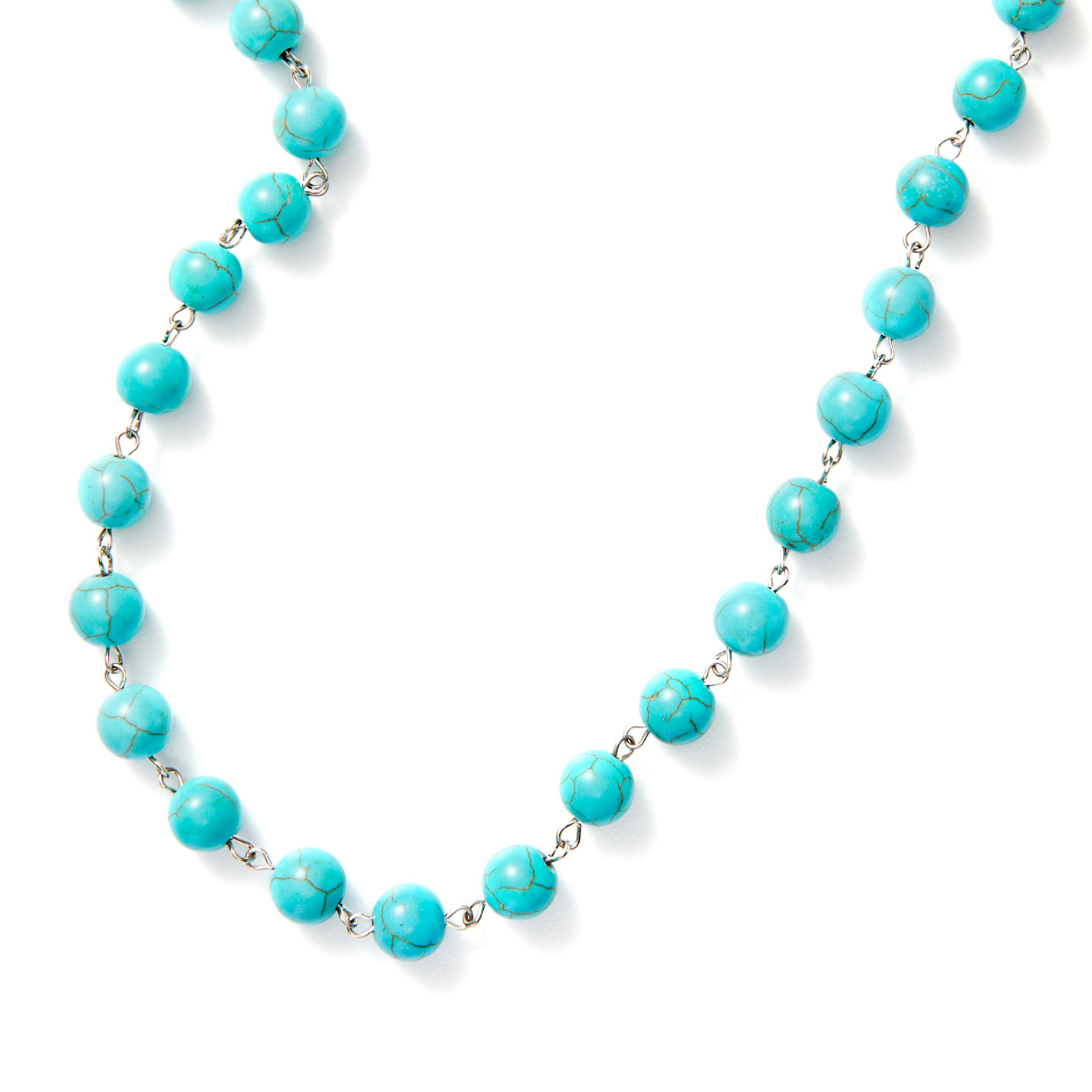 Rockin C Silver Paperclip & Turquoise Bead Necklace - Image 1