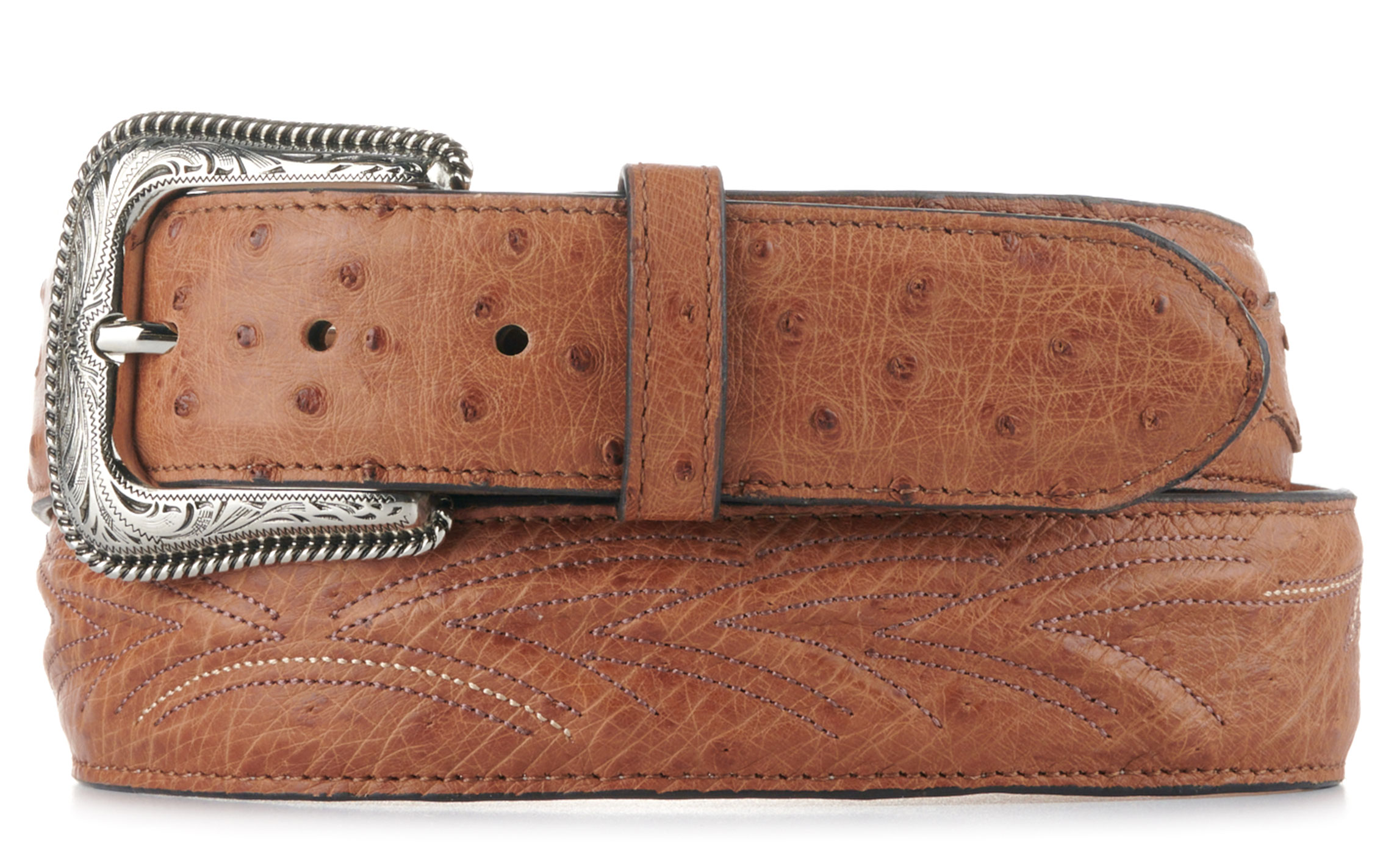 JRC & Sons Men's Cognac Smooth Quill Ostrich Print Western Belt - Image 1