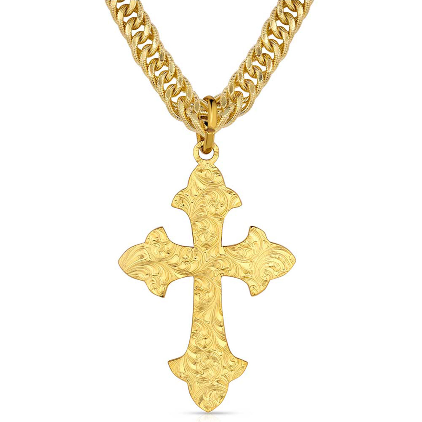 Montana Silversmiths Men's Gold Harvest Moon Cross Necklace - Image 1
