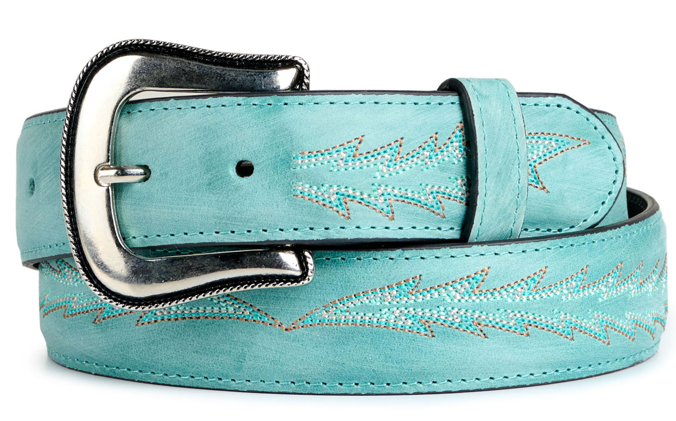 JRC & Sons Women's Nancy Turquoise Boot Stitch Leather Western Belt - Image 1