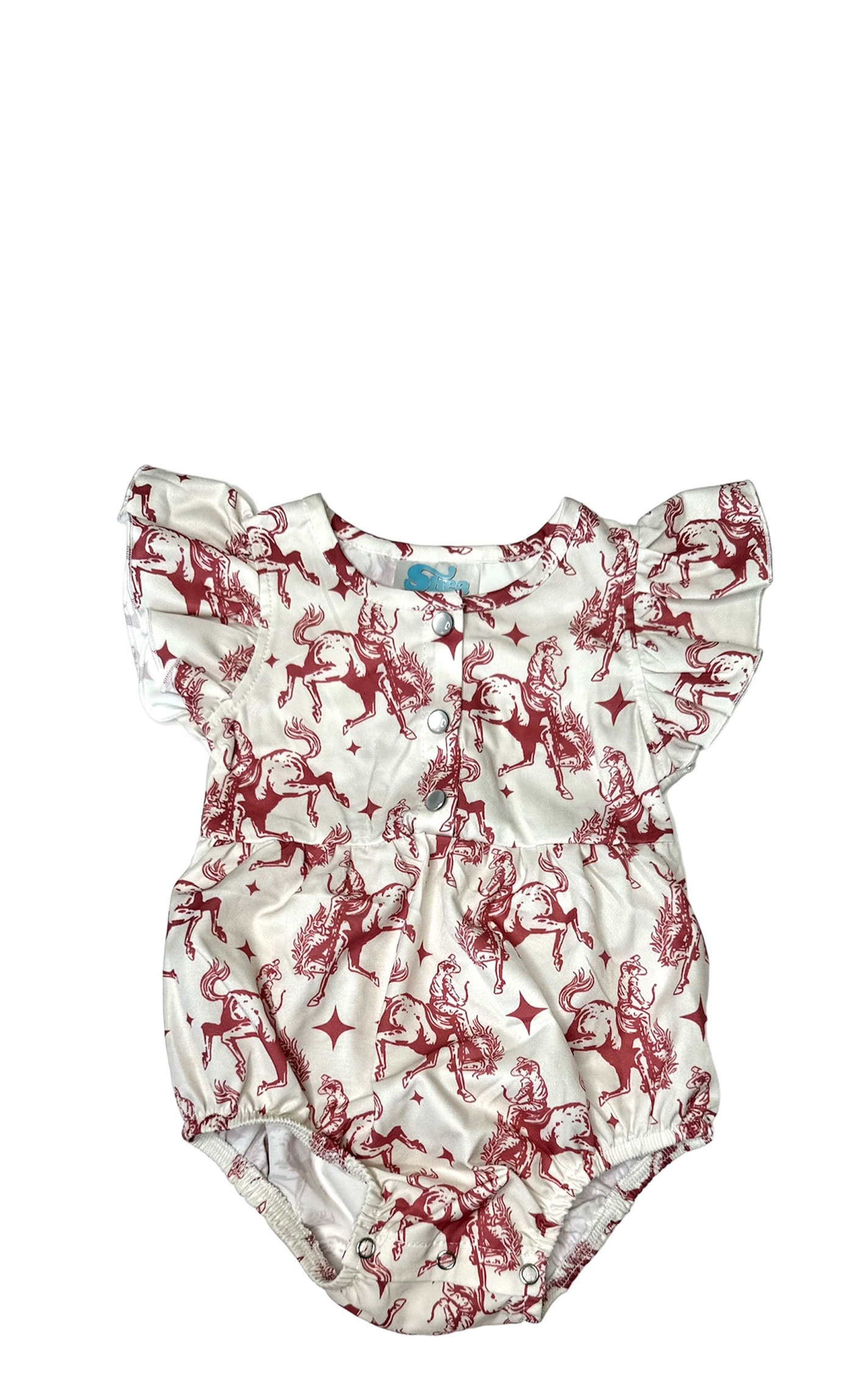 Shea Baby Infant Girl's White & Wine Bronc Ruffle Romper - Image 1