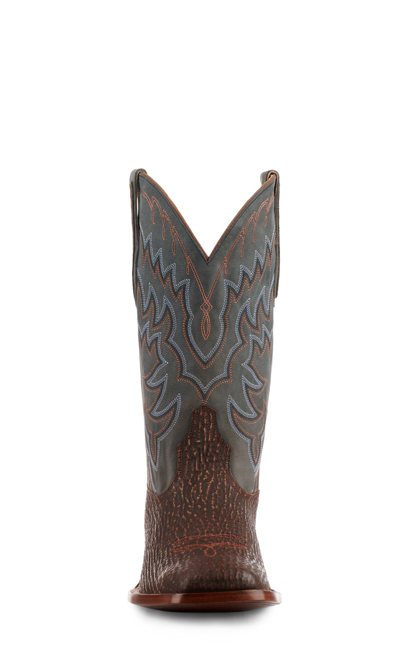 Cavender’s Men’s Rustic Brown Shark and Blue Goat Wide Square Toe Cowboy Boots - Image 1