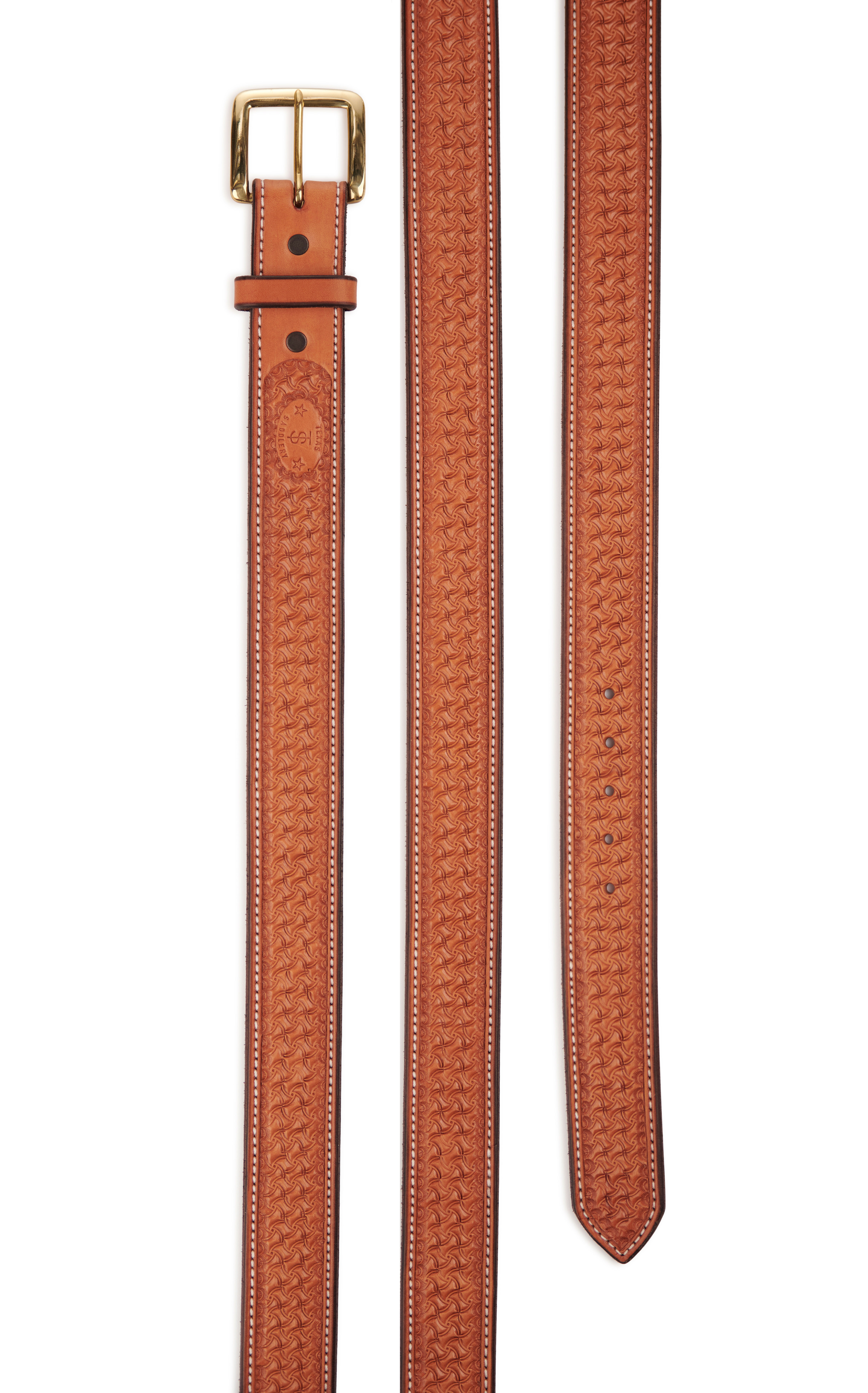 Texas Saddlery Men's Tan Spider Weave Tooled Western Belt - Image 1