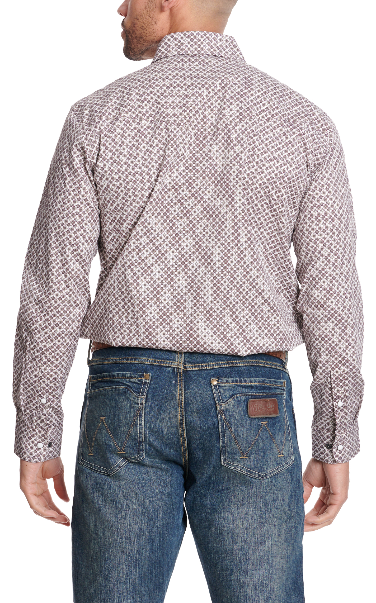 Rafter C Men's ProFlex45 Taupe Geo Print Long Sleeve Western Shirt - Image 1