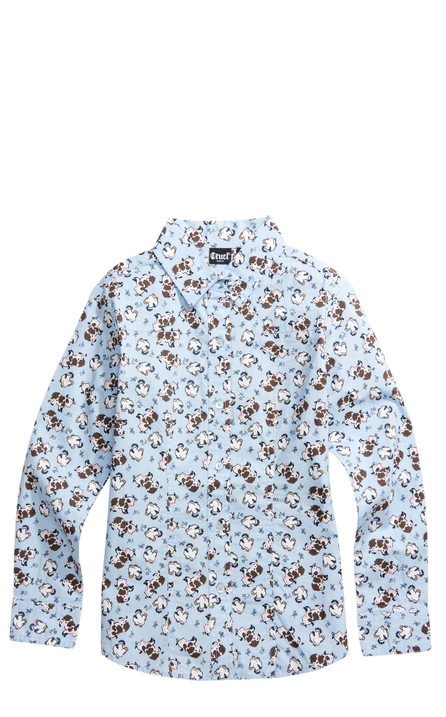 Cruel Girl Girls' Light Blue Cow Print Long Sleeve Shirt - Image 1
