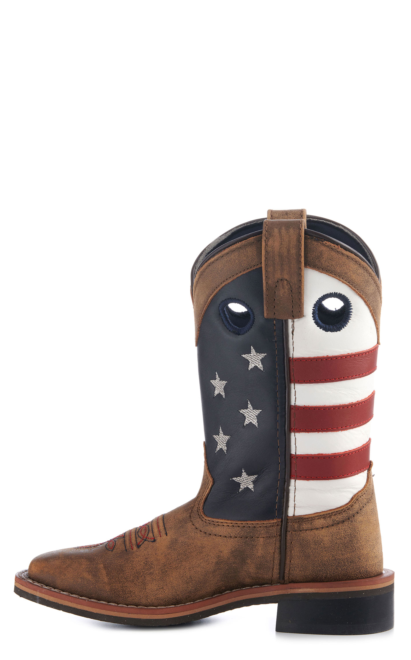 Smoky Mountain Youth Distressed Brown and USA Flag Square Toe Cowboy Boots - Image 1