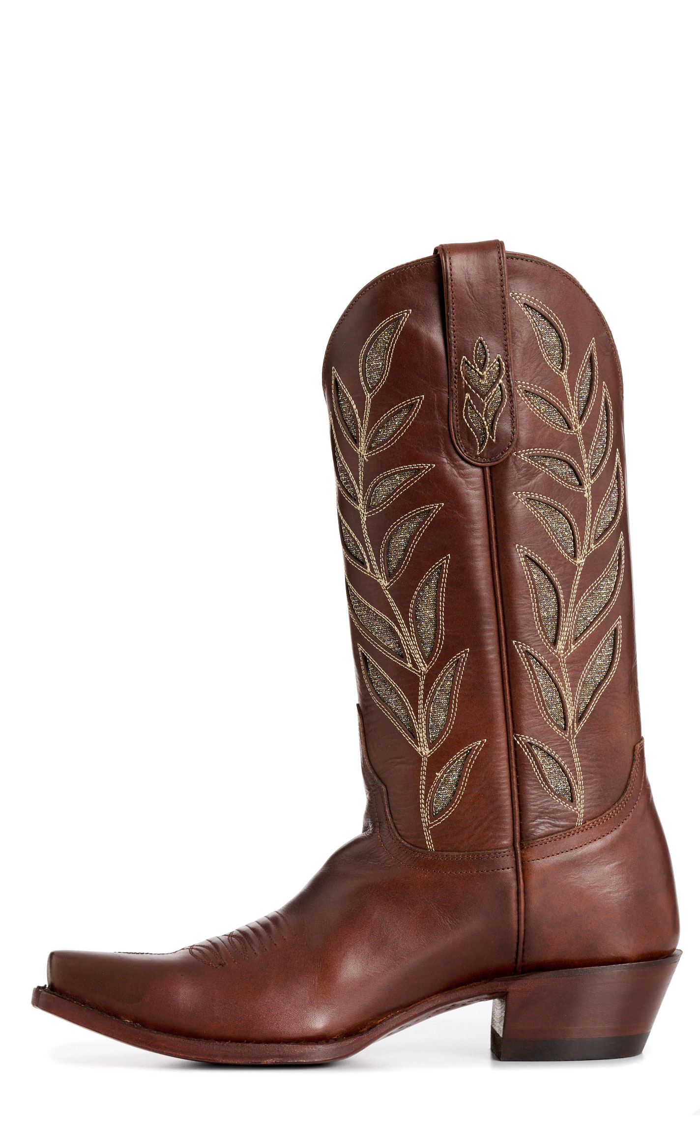 Cavender's Women's Cognac & Gold Sparkle Inlay Snip Toe Cowboy Boots - Image 1