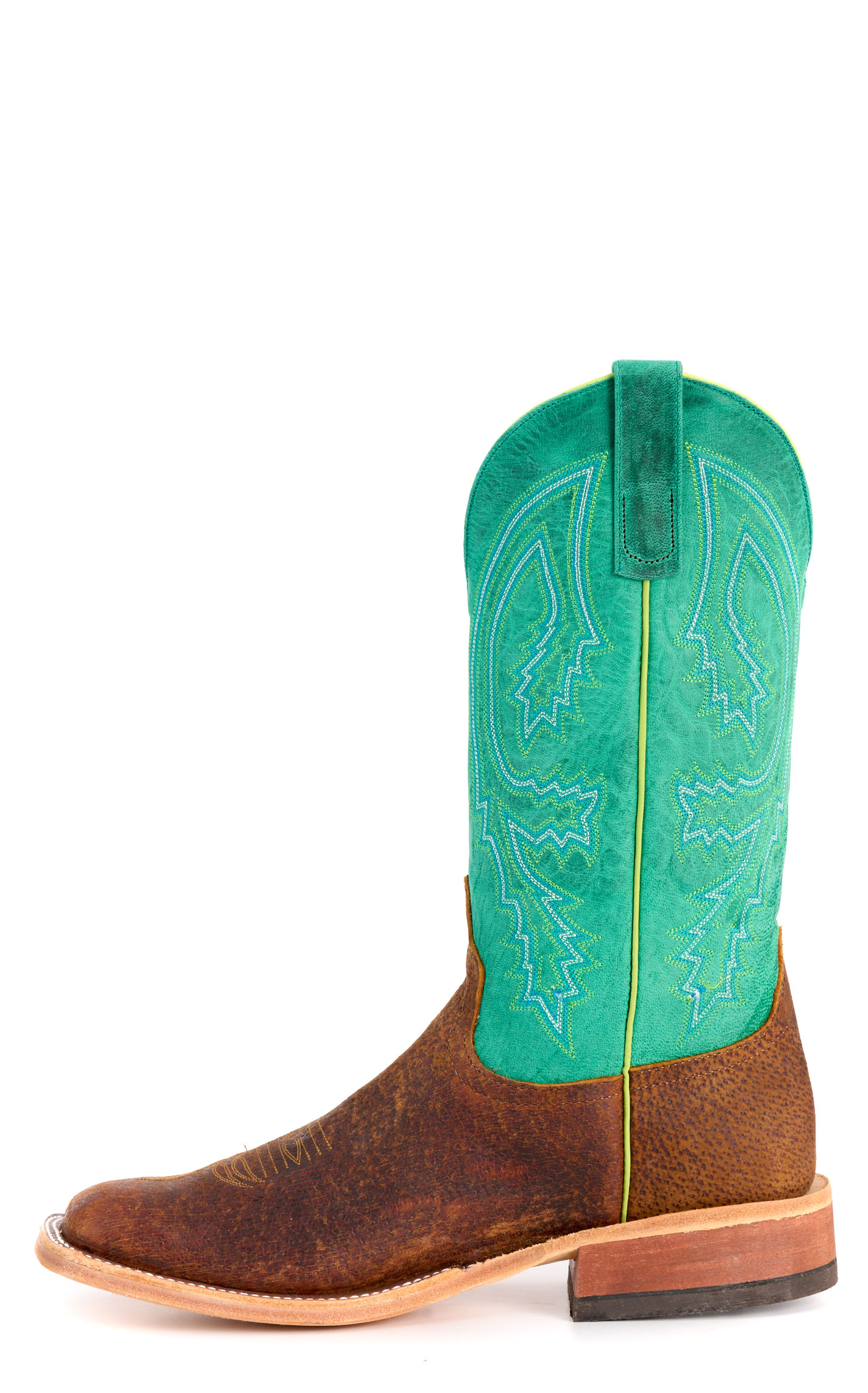Anderson Bean Men's Tan Boar and Turquoise Wide Square Toe Cowboy Boots - Image 1