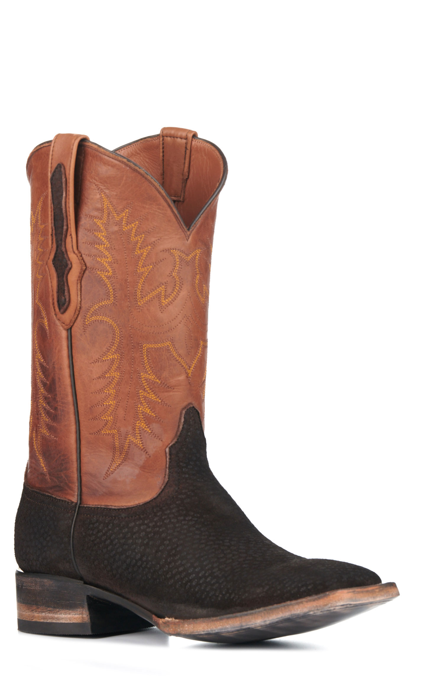 Black Jack Men's Burnished Peanut and Chocolate Capybara Wide Square Toe Exotic Cowboy Boots - Image 1