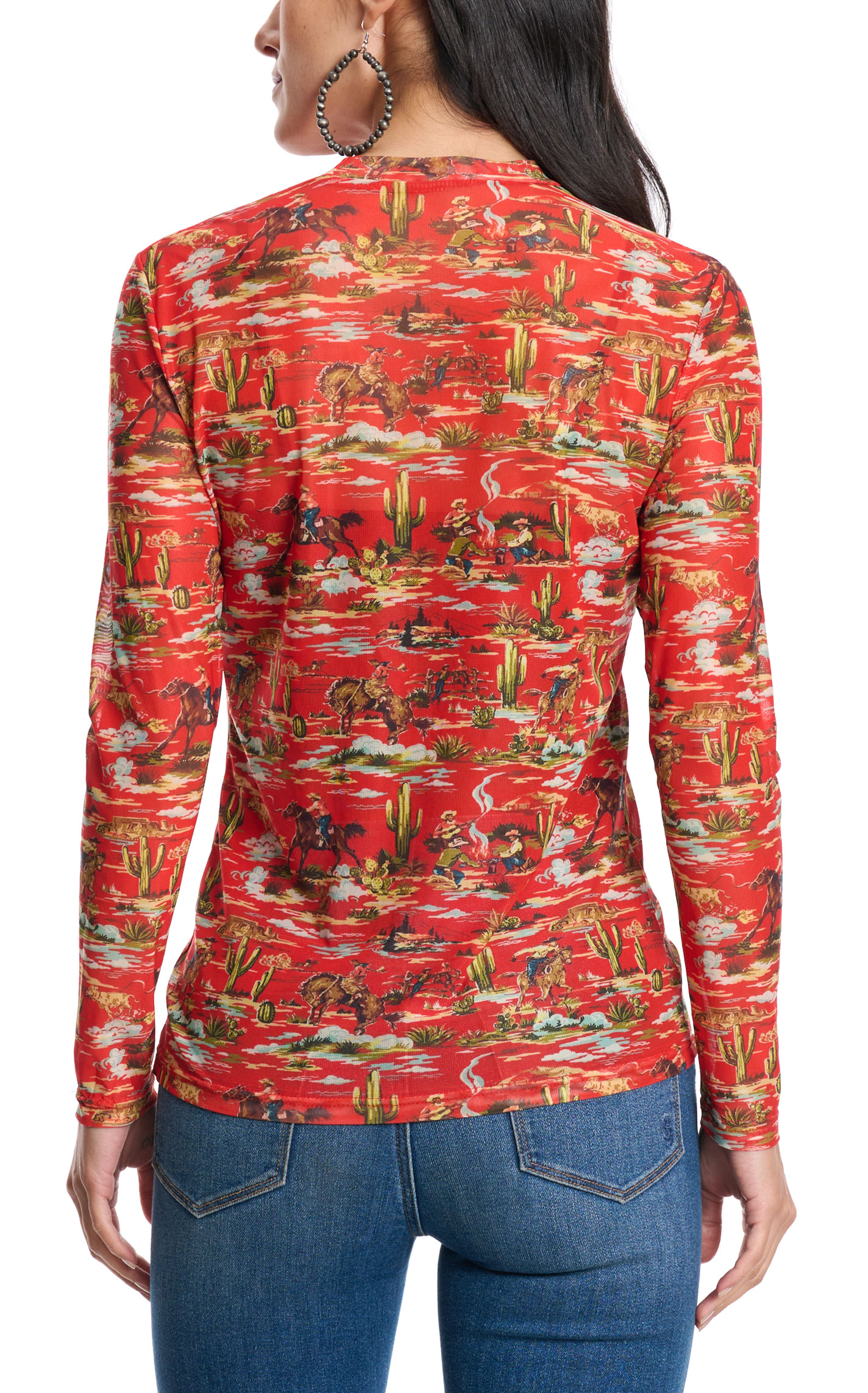 Turquoise Haven Women's Red Western Fine Mesh Top - Plus Sizes - Image 1