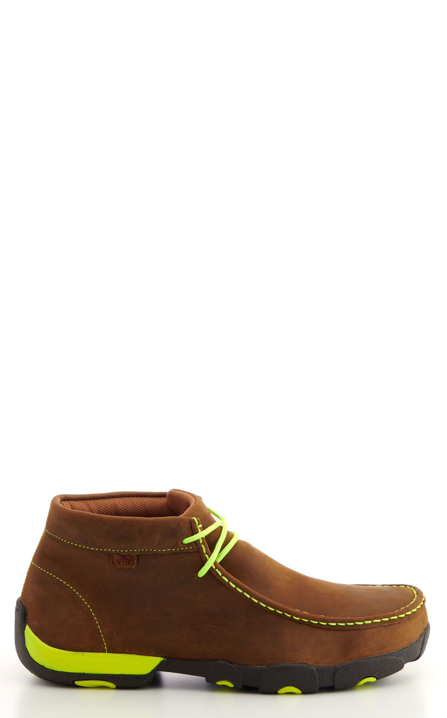 Twisted X Men's Distressed Brown with Neon Yellow Laces Chukka Driving Moc Steel Toe Work Shoe - Image 1