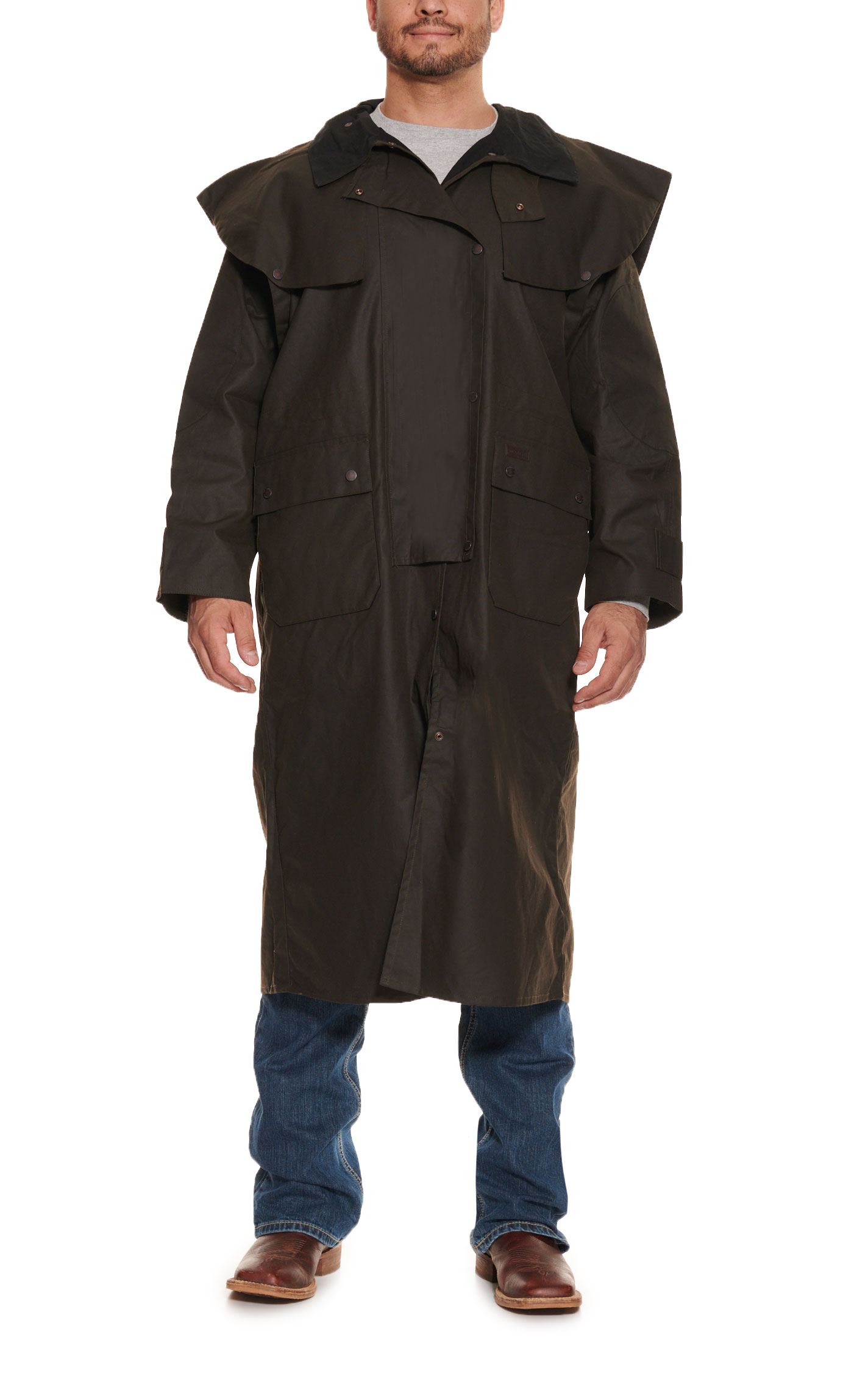 Forge Men's Dark Brown with Black Collar Oilskin Workwear Duster - Image 1