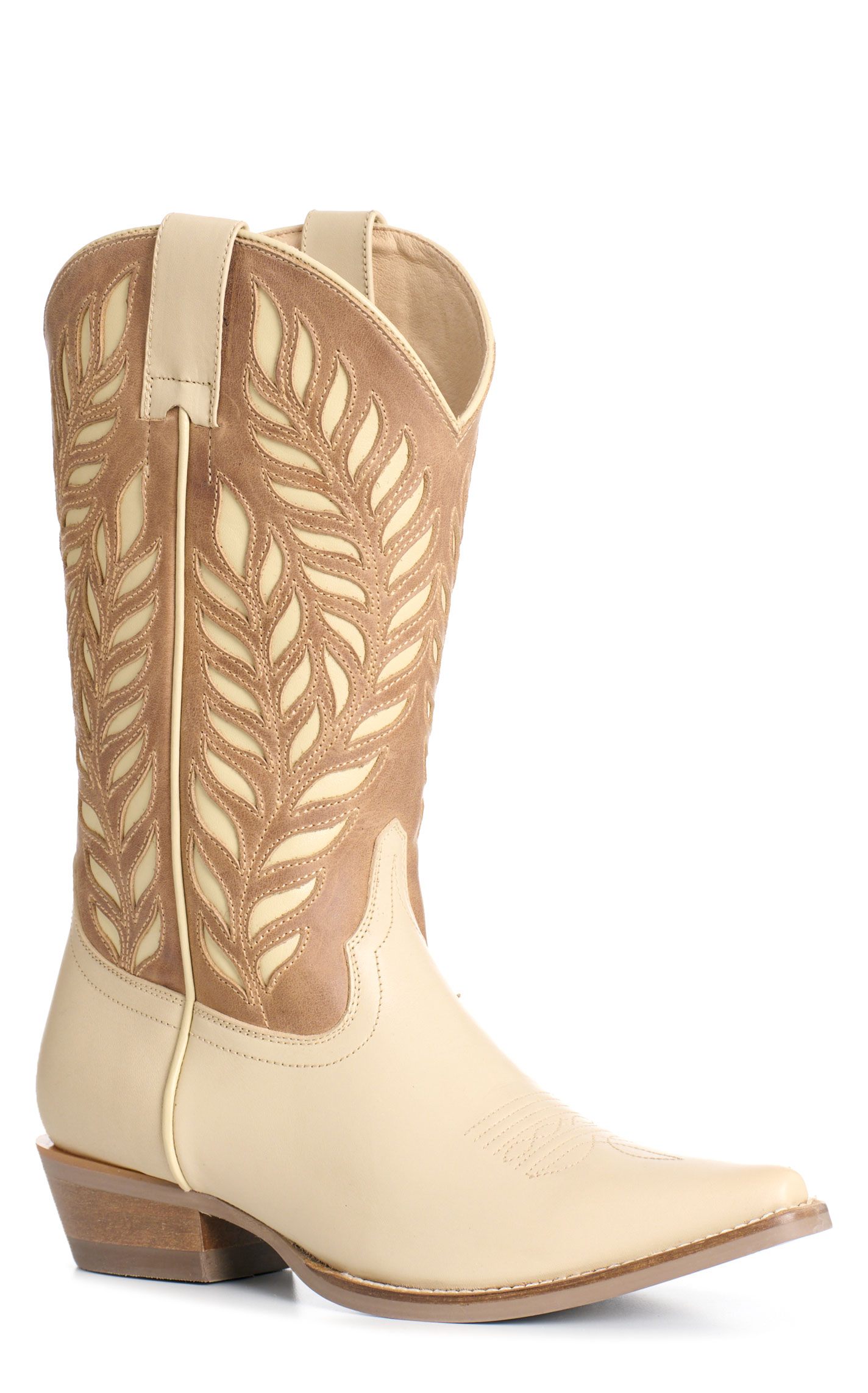 Rockin' C Women's Cream & Sand Botanical Inlay Snip Toe Cowboy Boots - Image 1