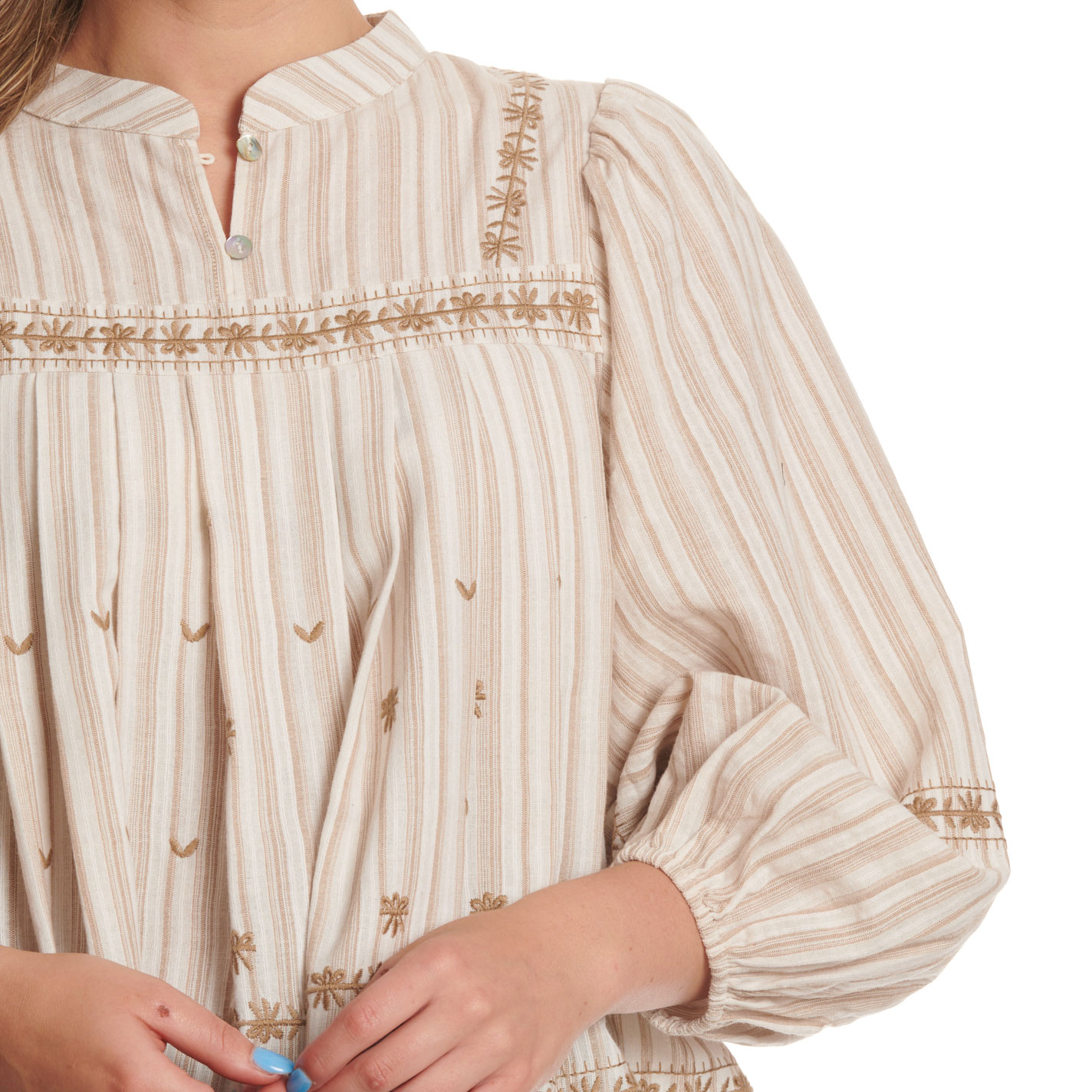 Endless Blu Ivory & Beige Embroidered Long Sleeve Top - Image 1