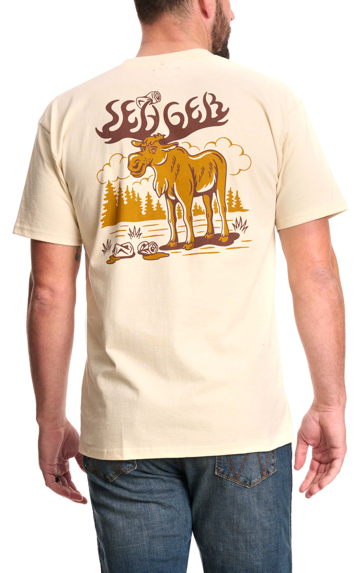 Seager Men's Vintage White Tipsy Moose Graphic T-Shirt - Image 1