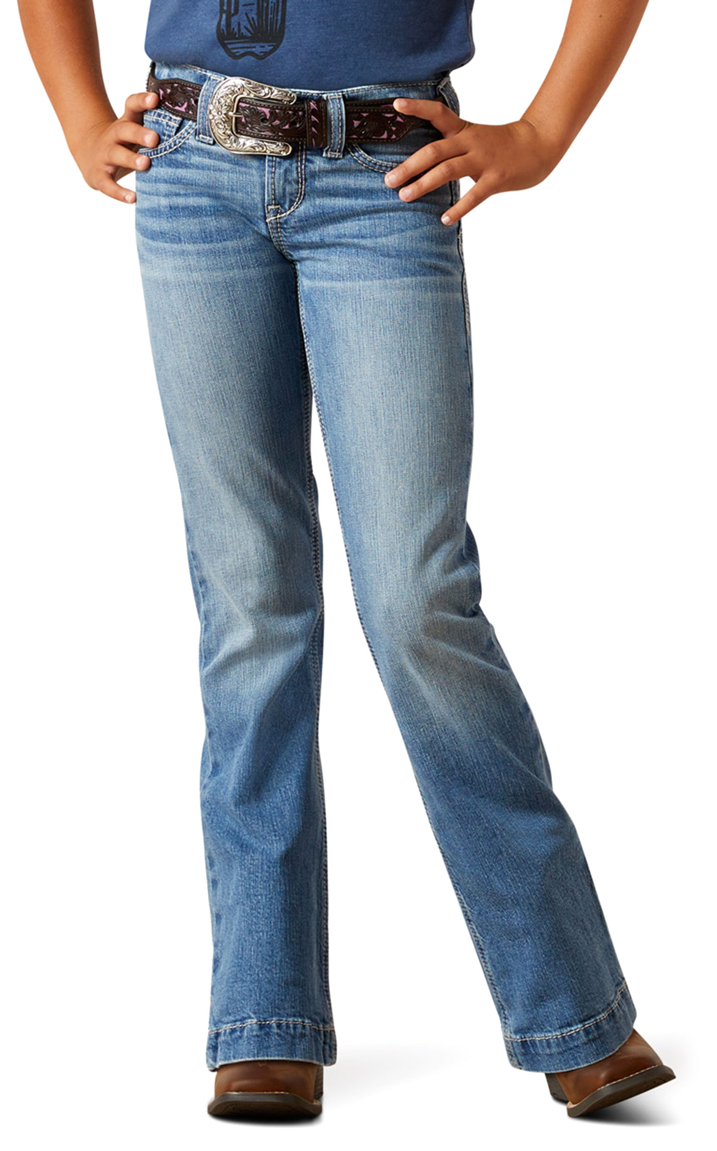 Ariat Girl's Rosalie Medium Wash Trouser Leg Jeans - Image 1