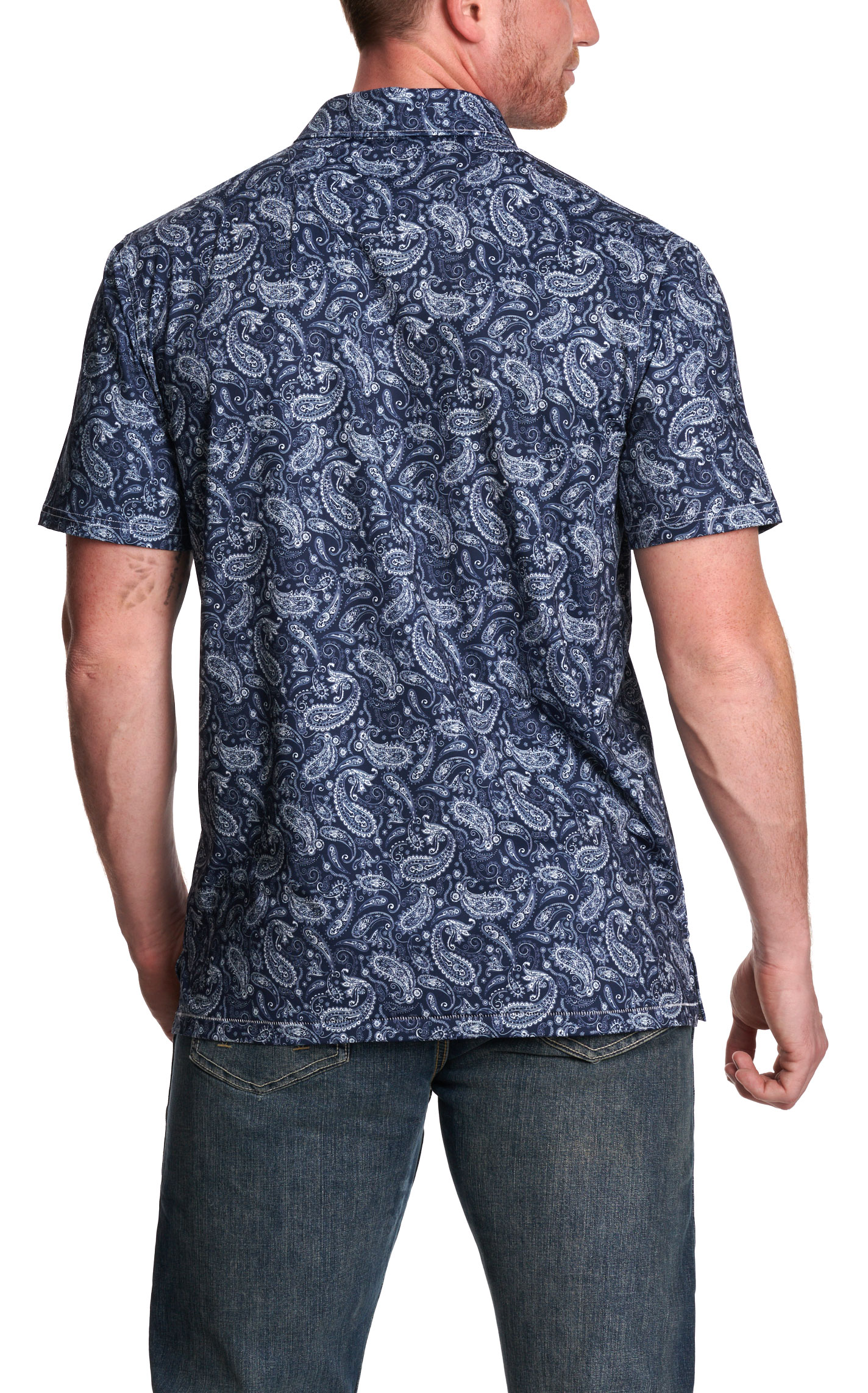 Rafter C Men’s May Navy Paisley Print Polo Shirt - Image 1